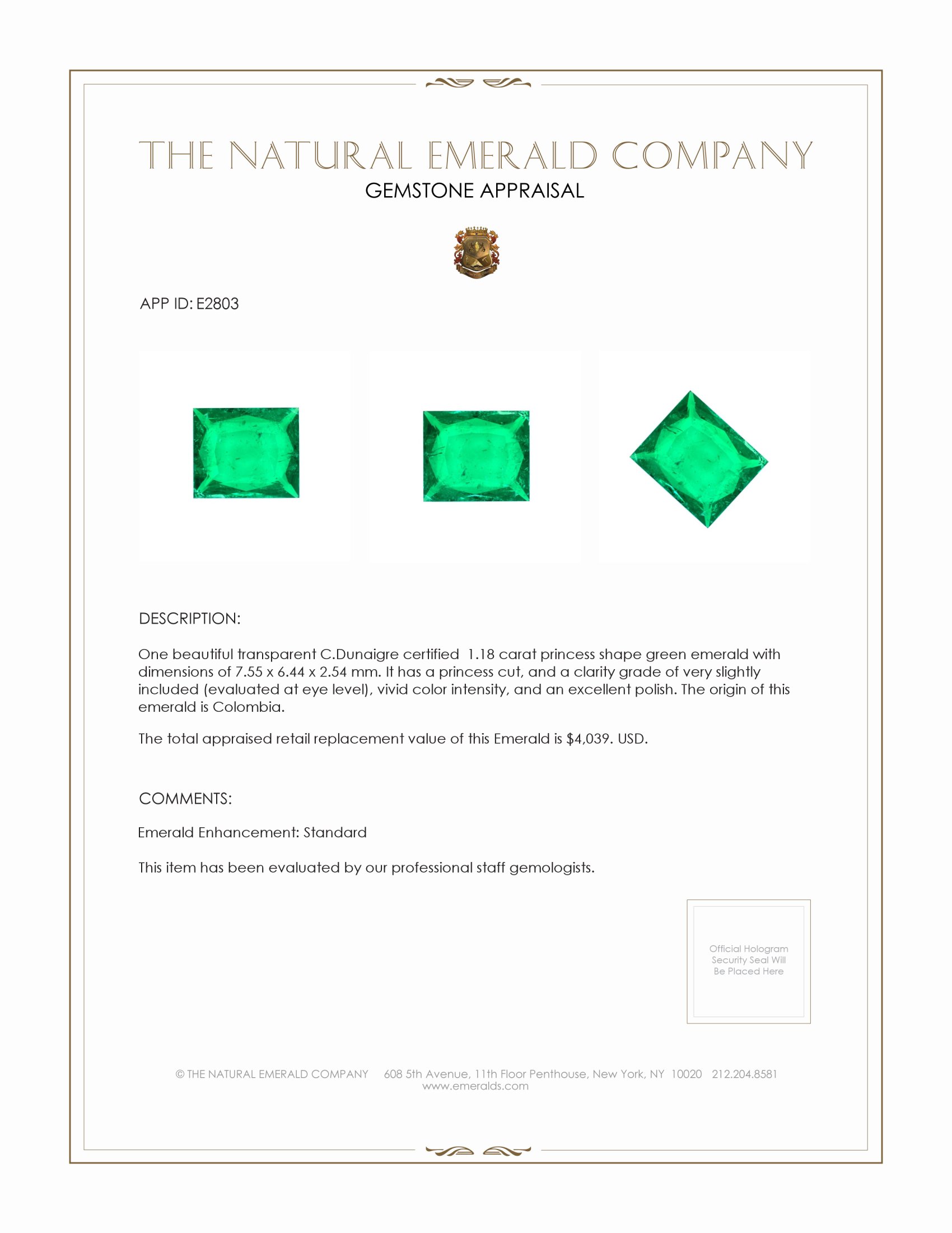 1.18 Ct. Emerald from Colombia