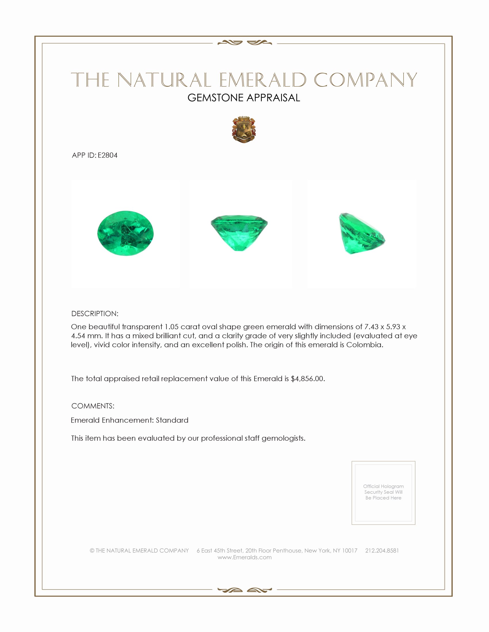 1.05 Ct. Emerald from Colombia