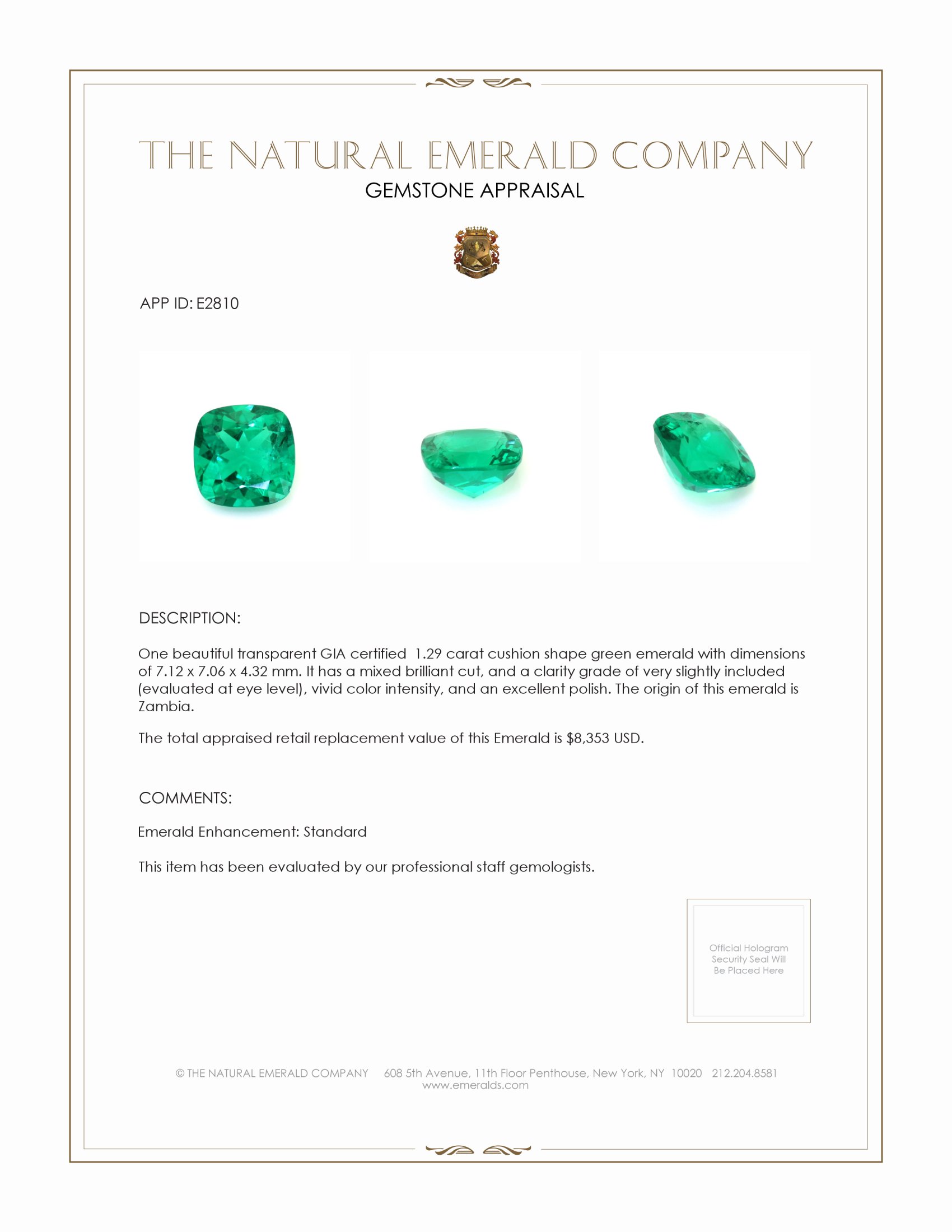 1.29 Ct. Emerald from Zambia