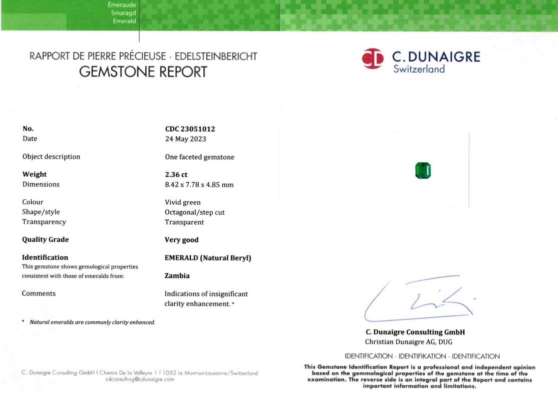 2.36 Ct. Emerald from Zambia