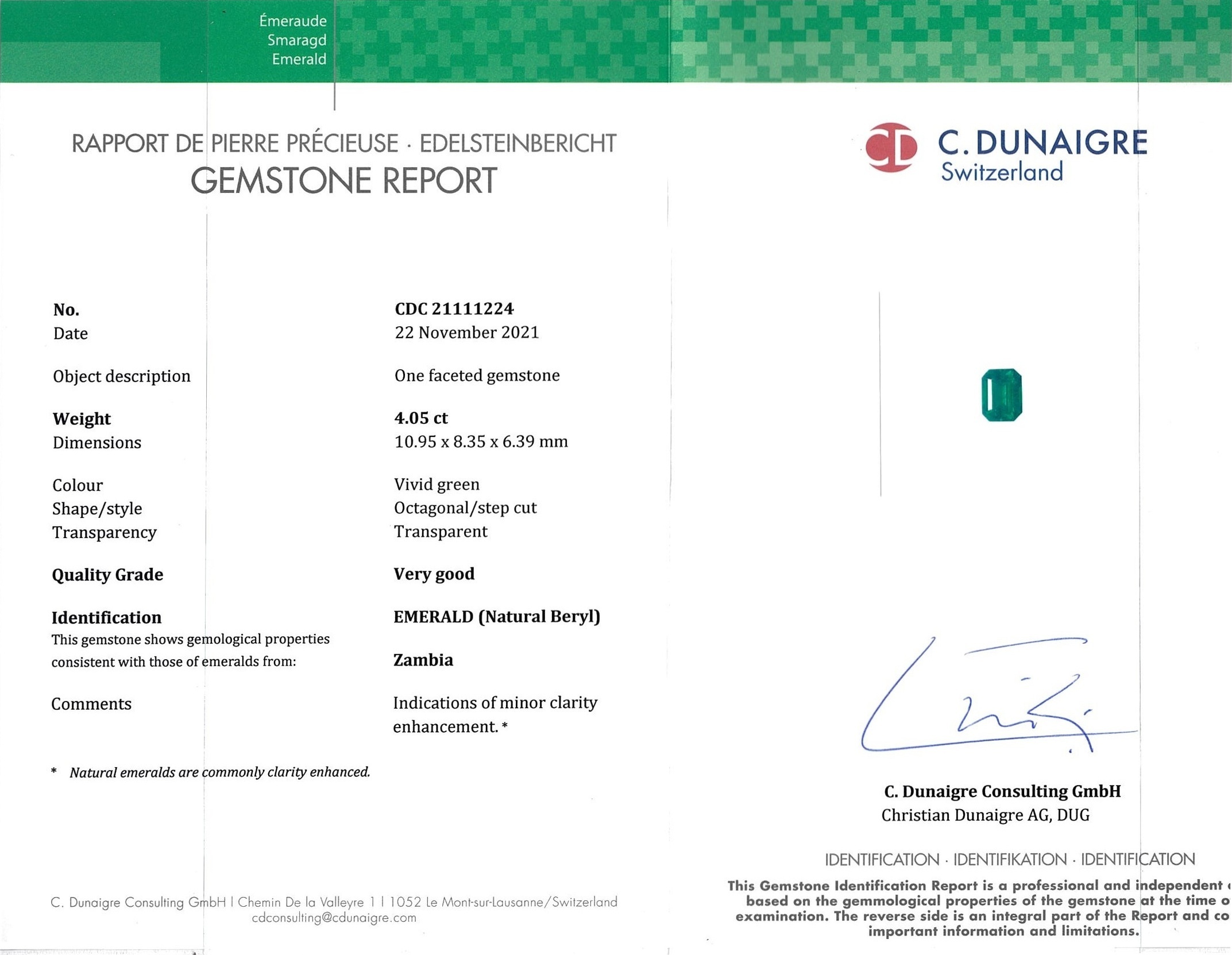 4.05 Ct. Emerald from Zambia