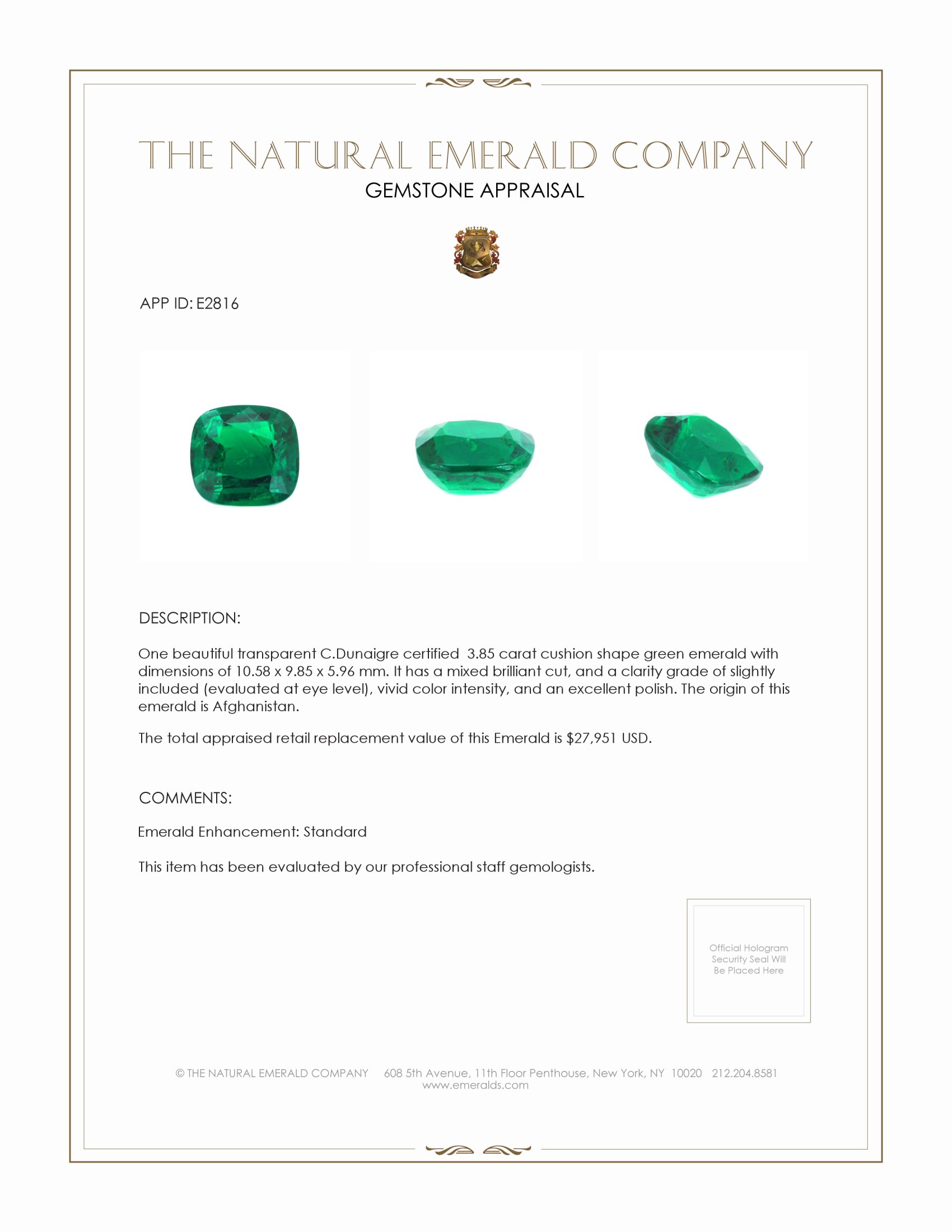 3.85 Ct. Emerald from Afghanistan