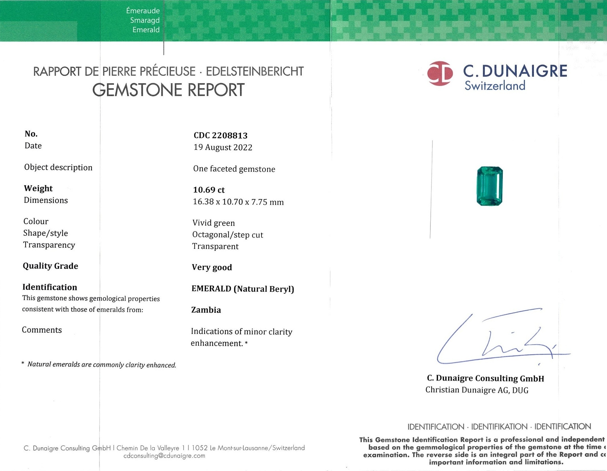 10.69 Ct. Emerald from Zambia