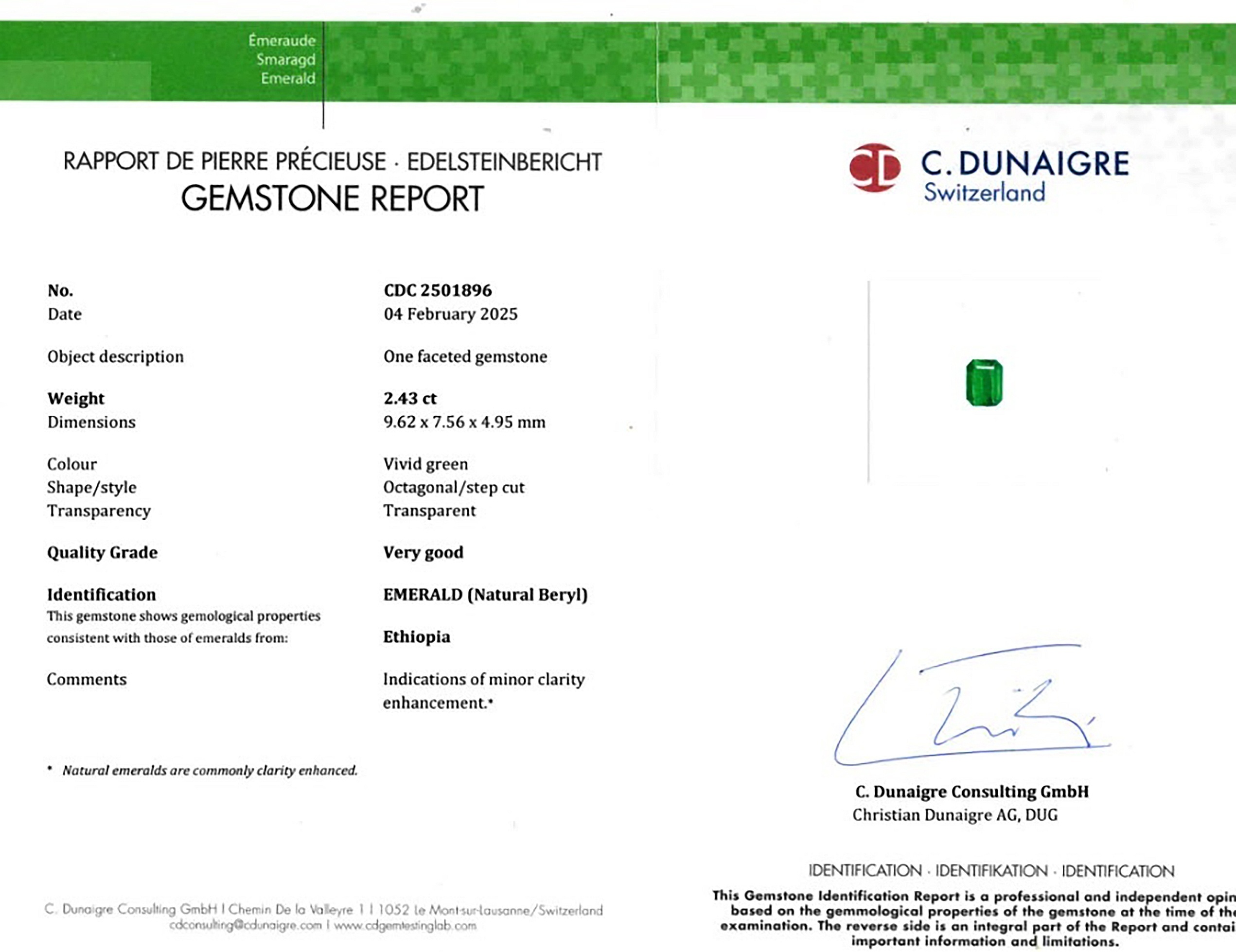 2.43 Ct. Emerald from Ethiopia