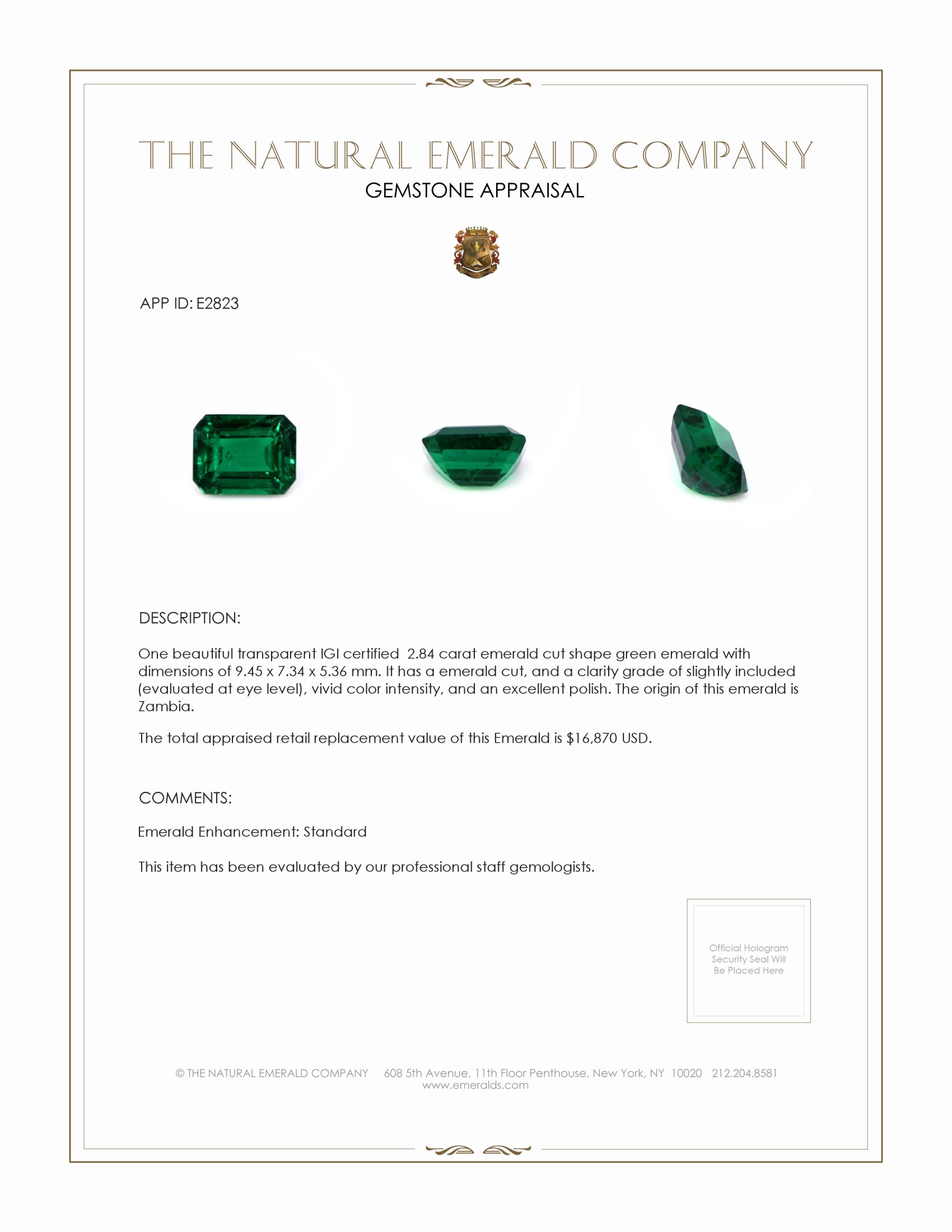 2.84 Ct. Emerald from Zambia