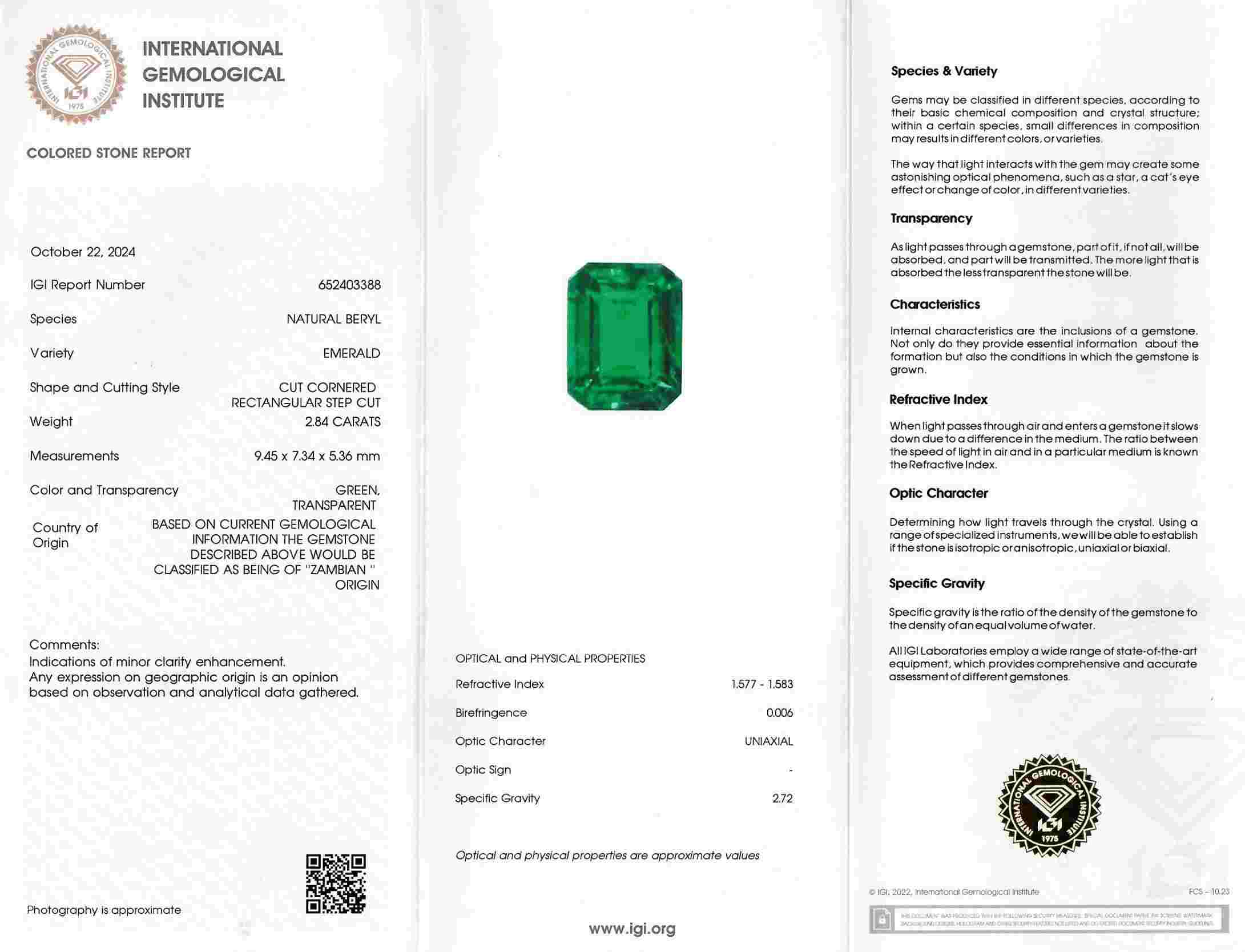 2.84 Ct. Emerald from Zambia