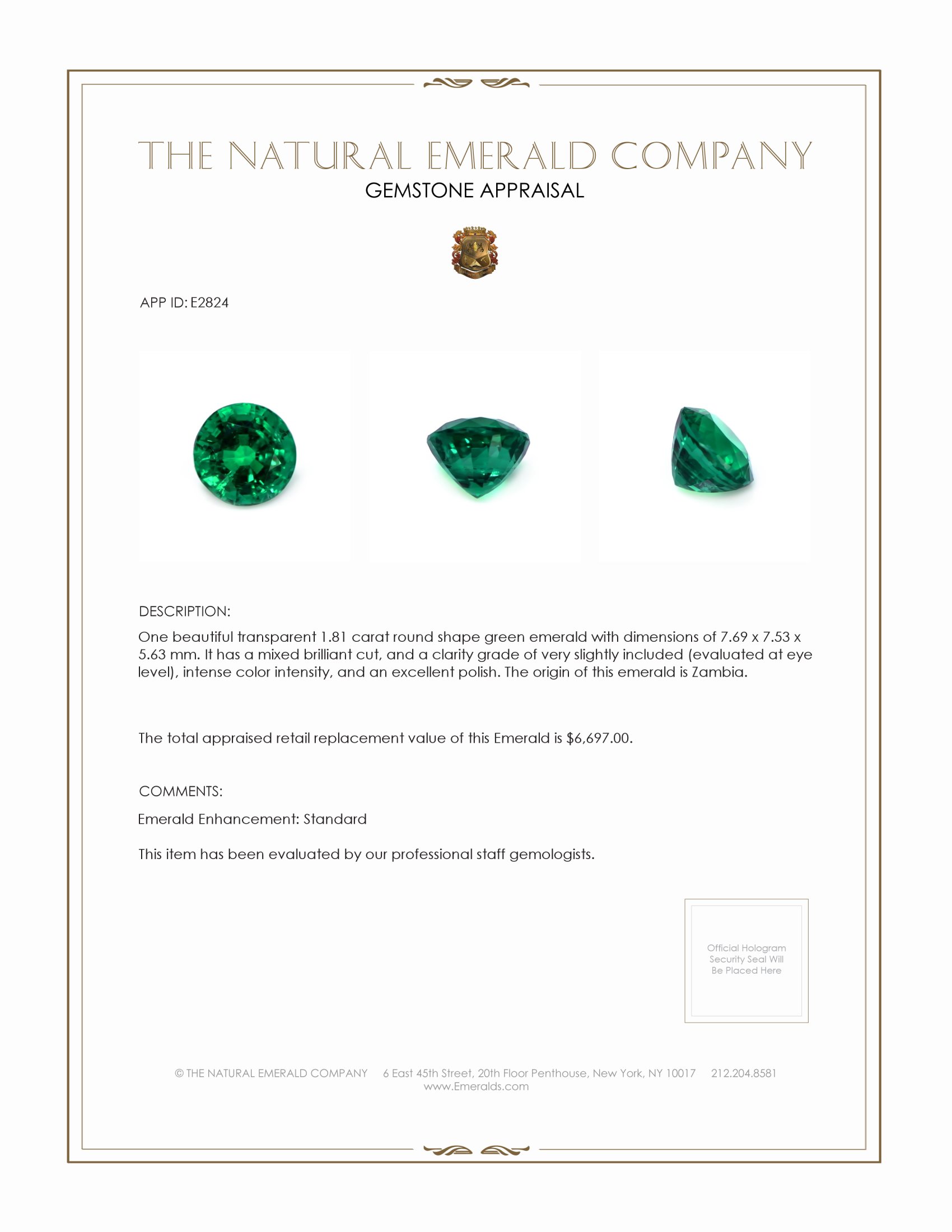 1.81 Ct. Emerald from Zambia