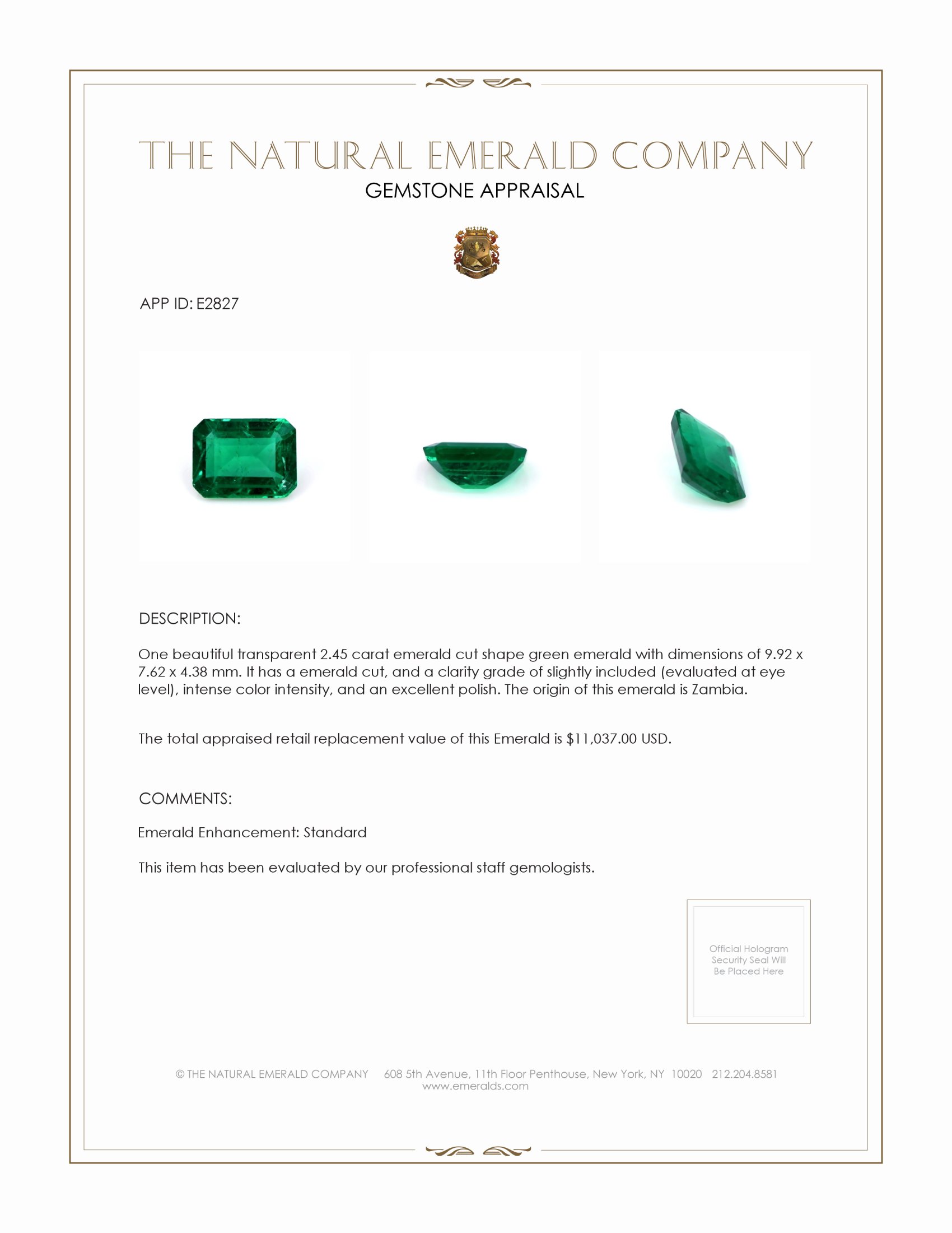 2.45 Ct. Emerald from Zambia