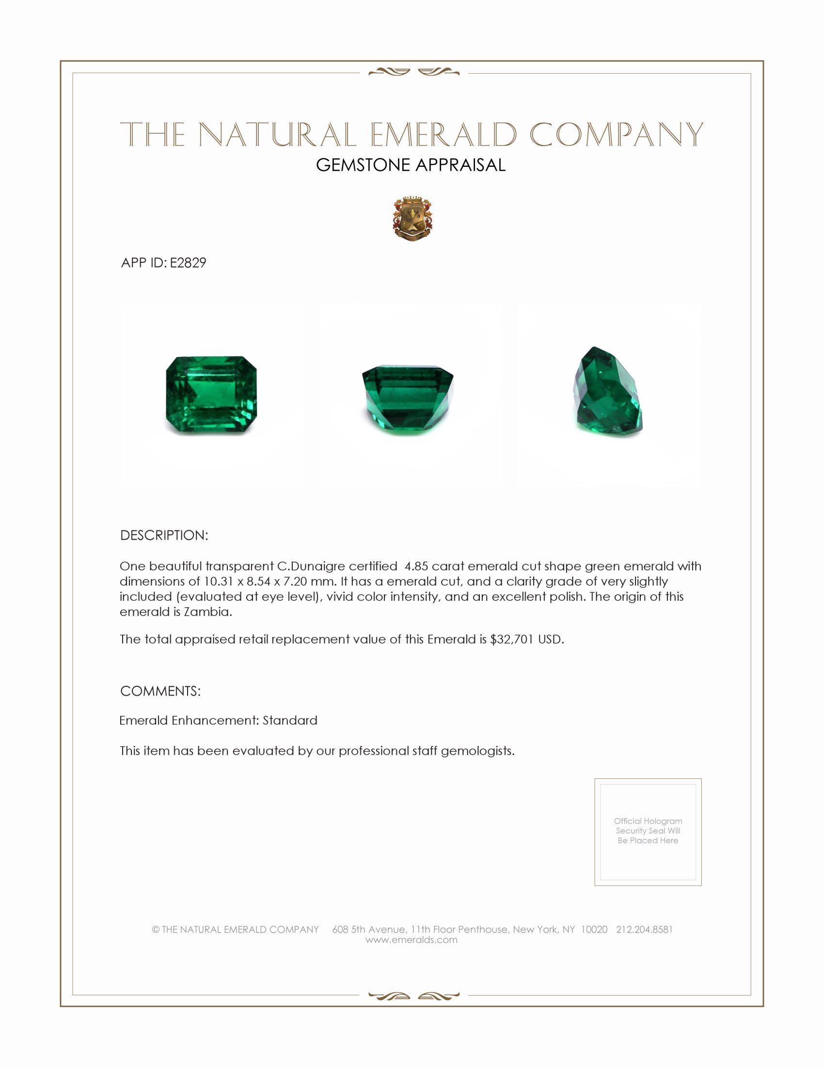 4.85 Ct. Emerald from Zambia