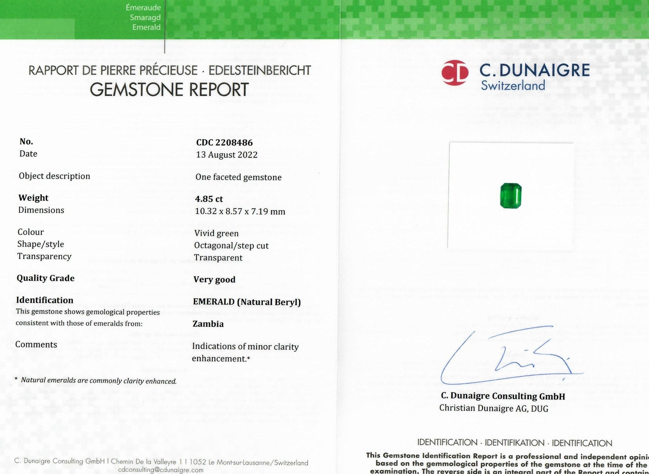 4.85 Ct. Emerald from Zambia