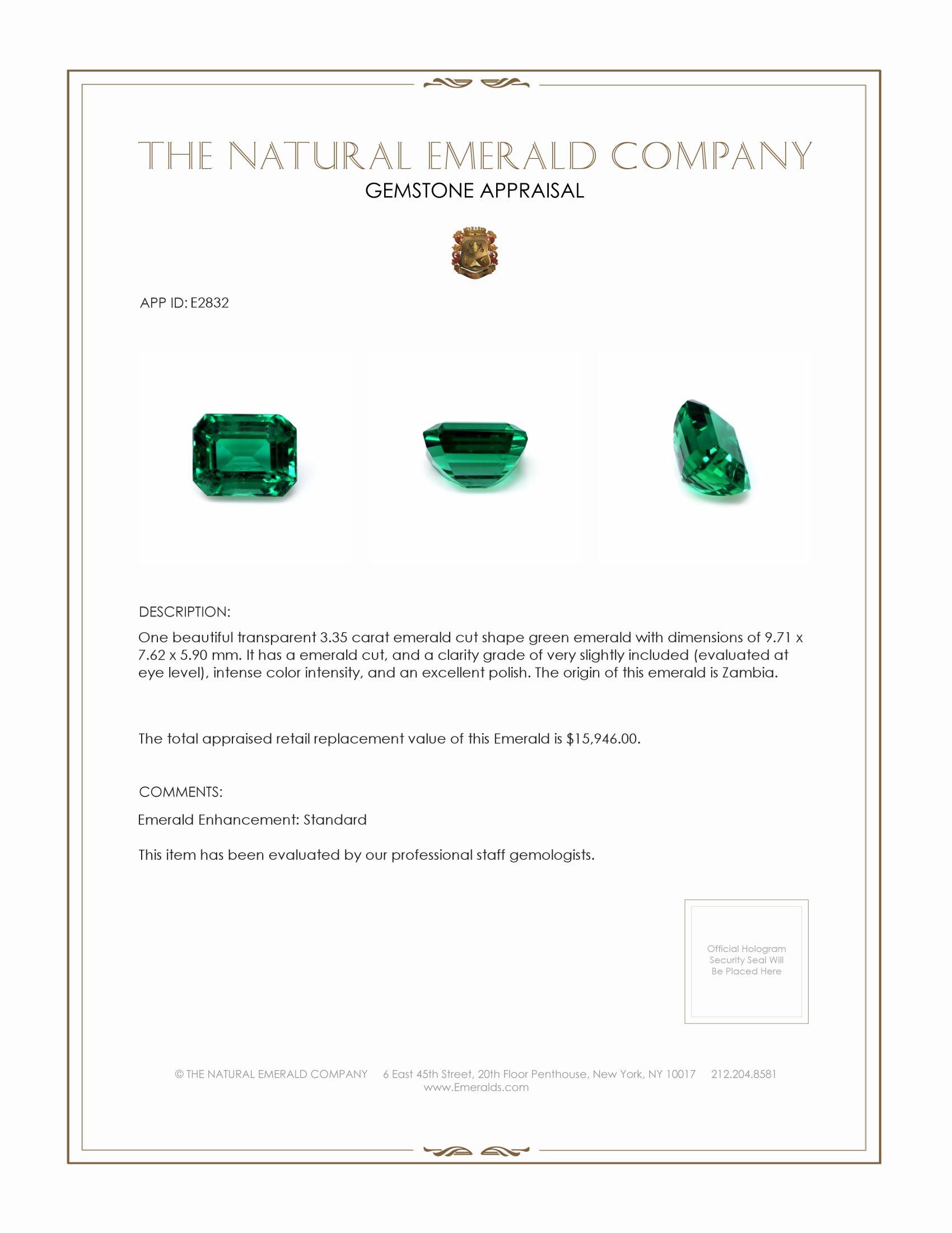 3.35 Ct. Emerald from Zambia