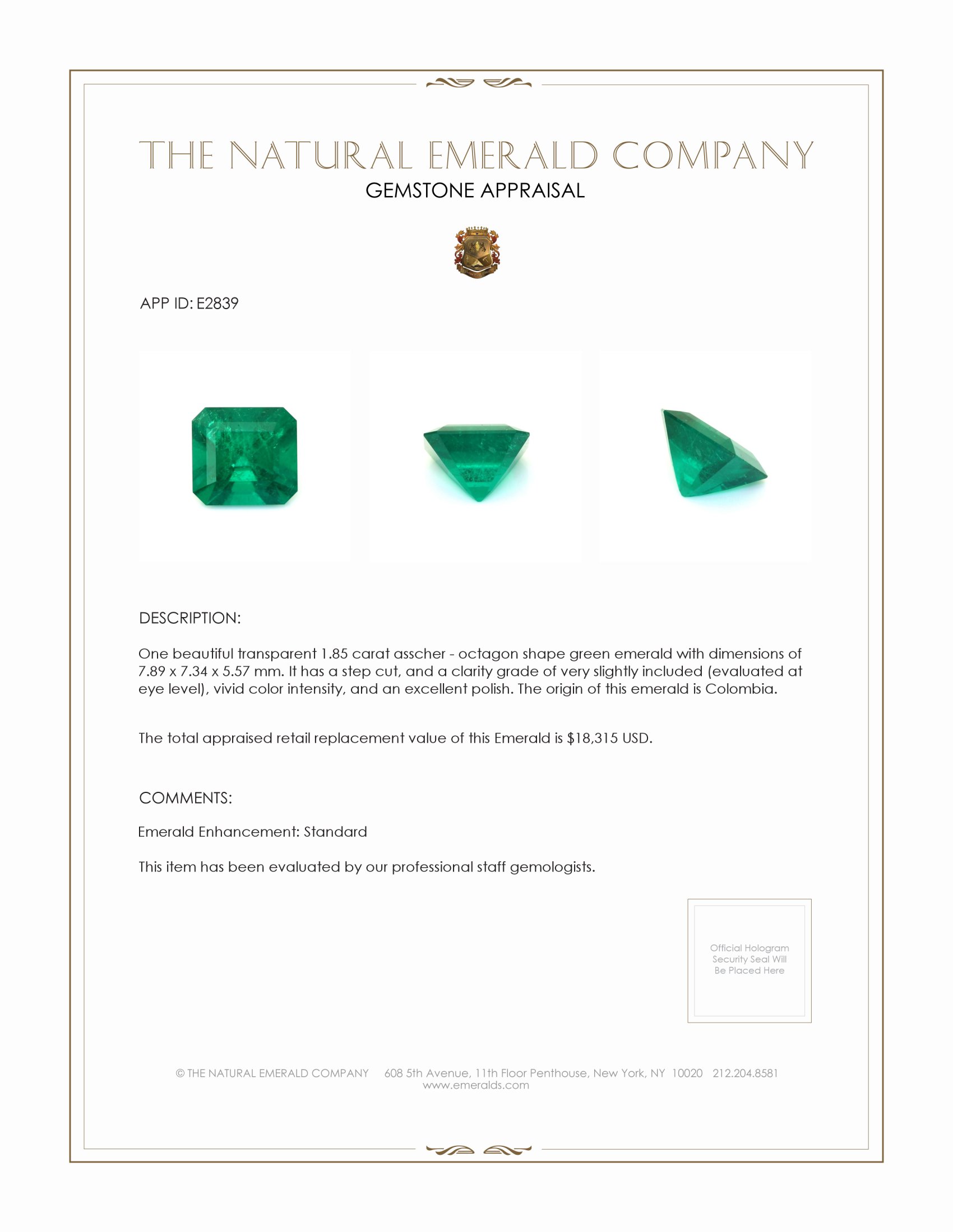1.85 Ct. Emerald from Colombia