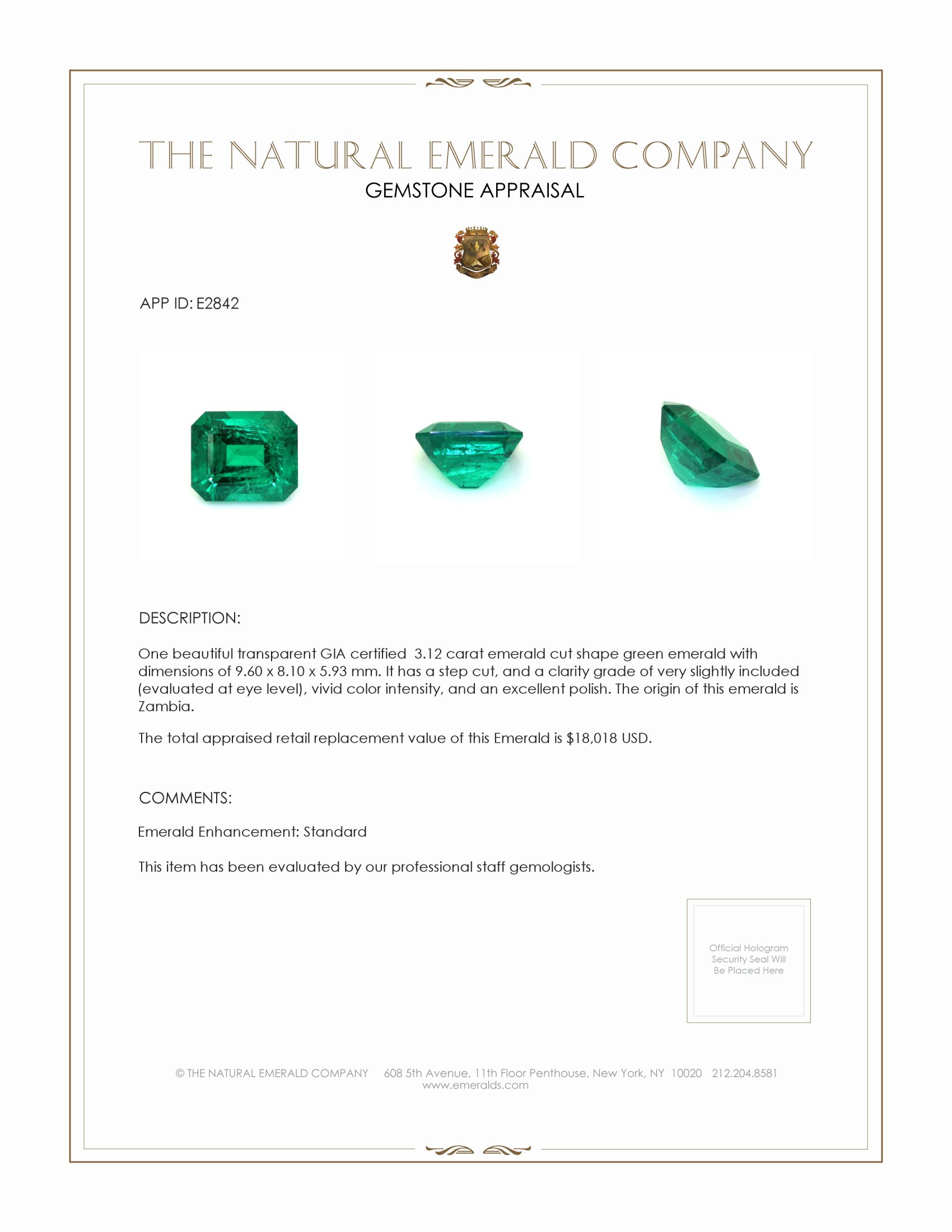 3.12 Ct. Emerald from Zambia