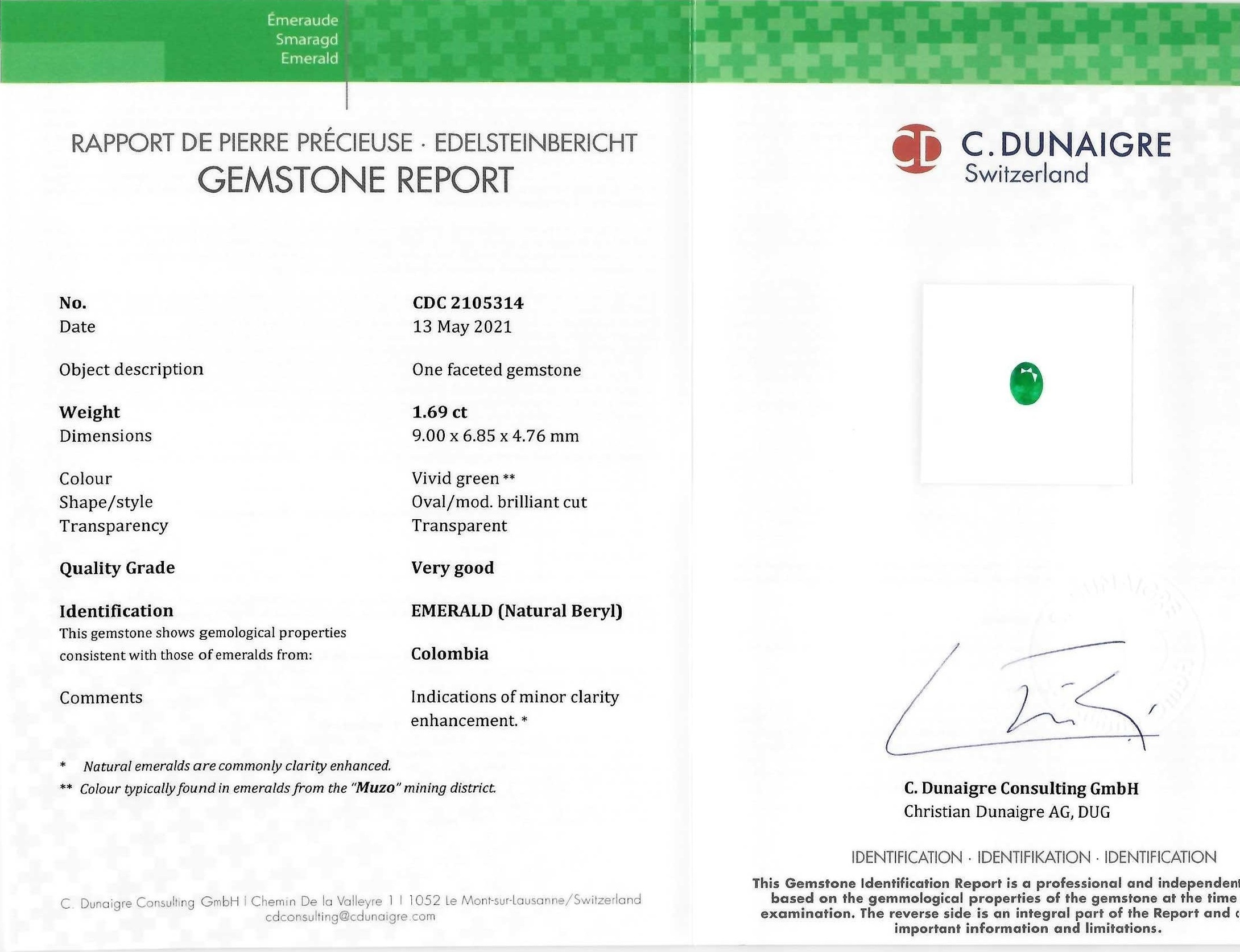 1.69 Ct. Emerald from Colombia