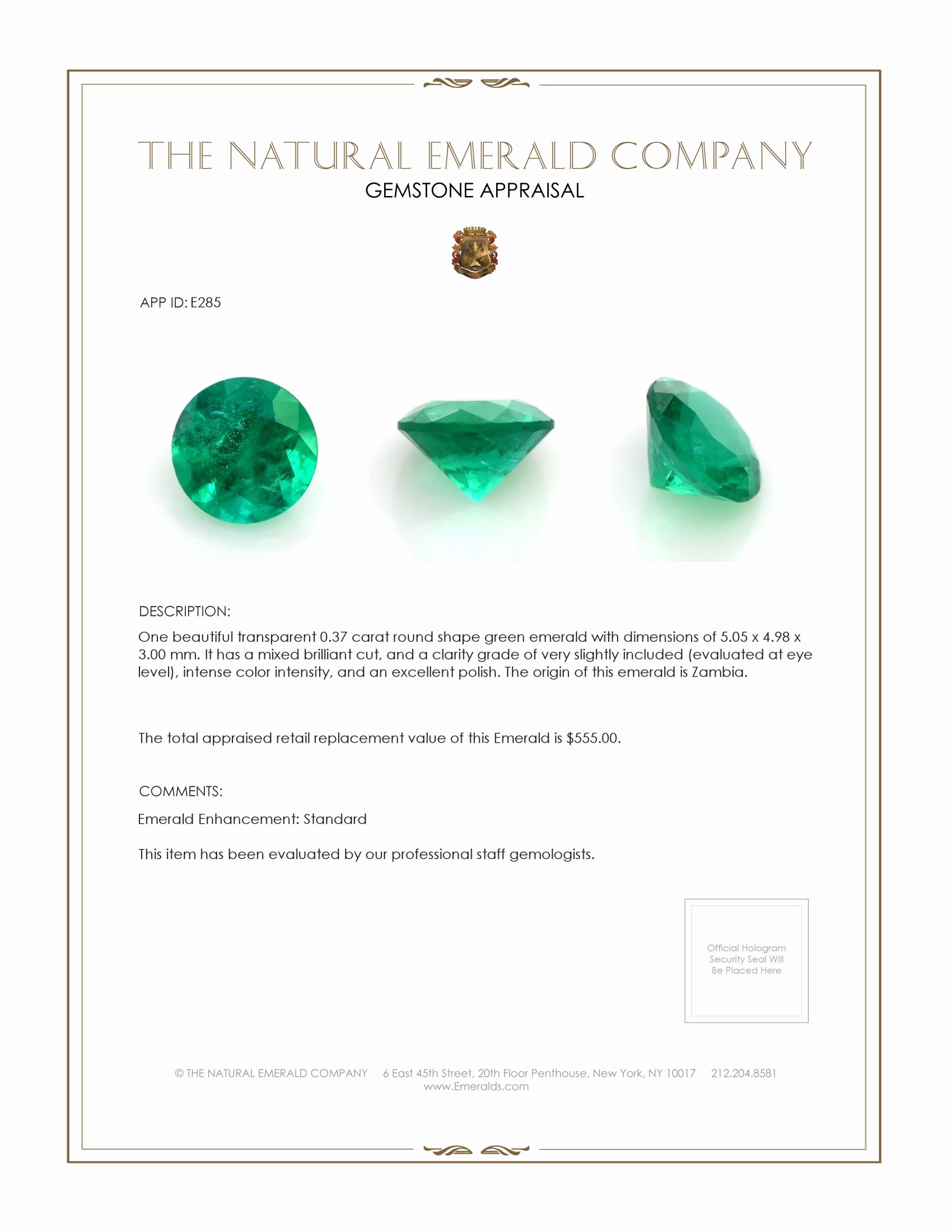 0.37 Ct. Emerald from Zambia