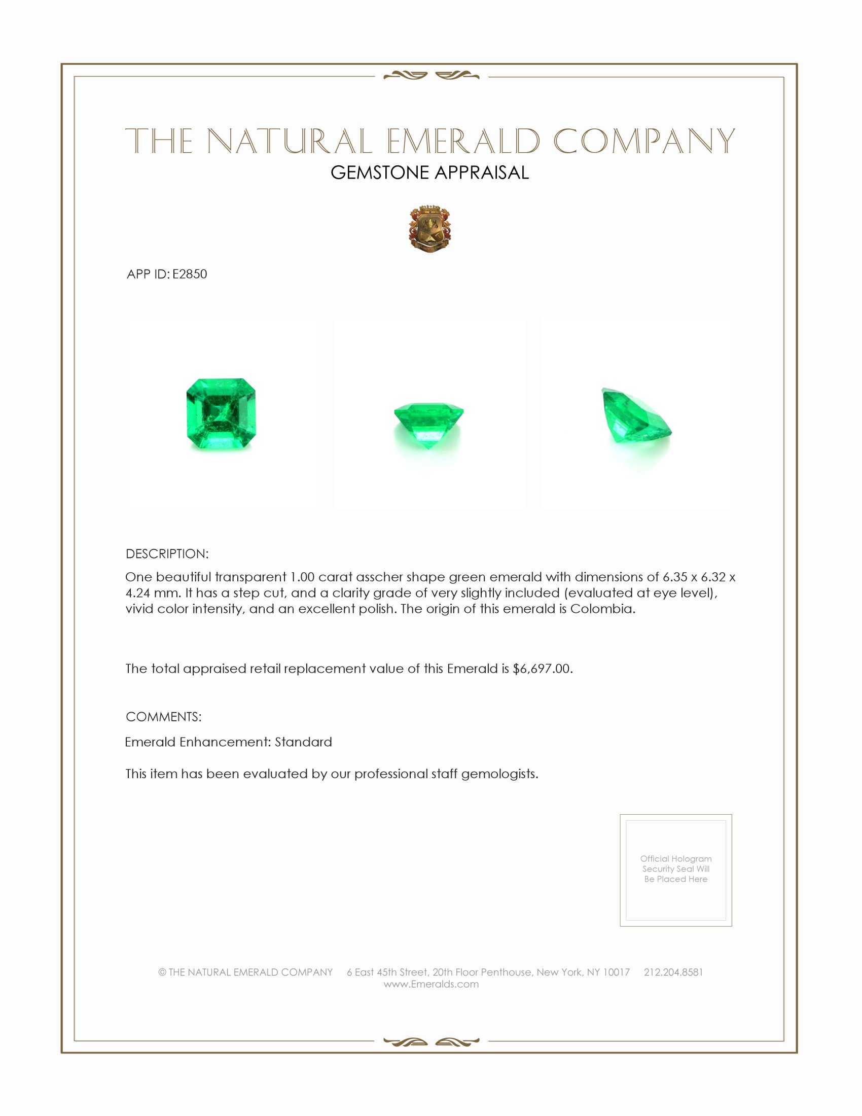 1.00 Ct. Emerald from Colombia