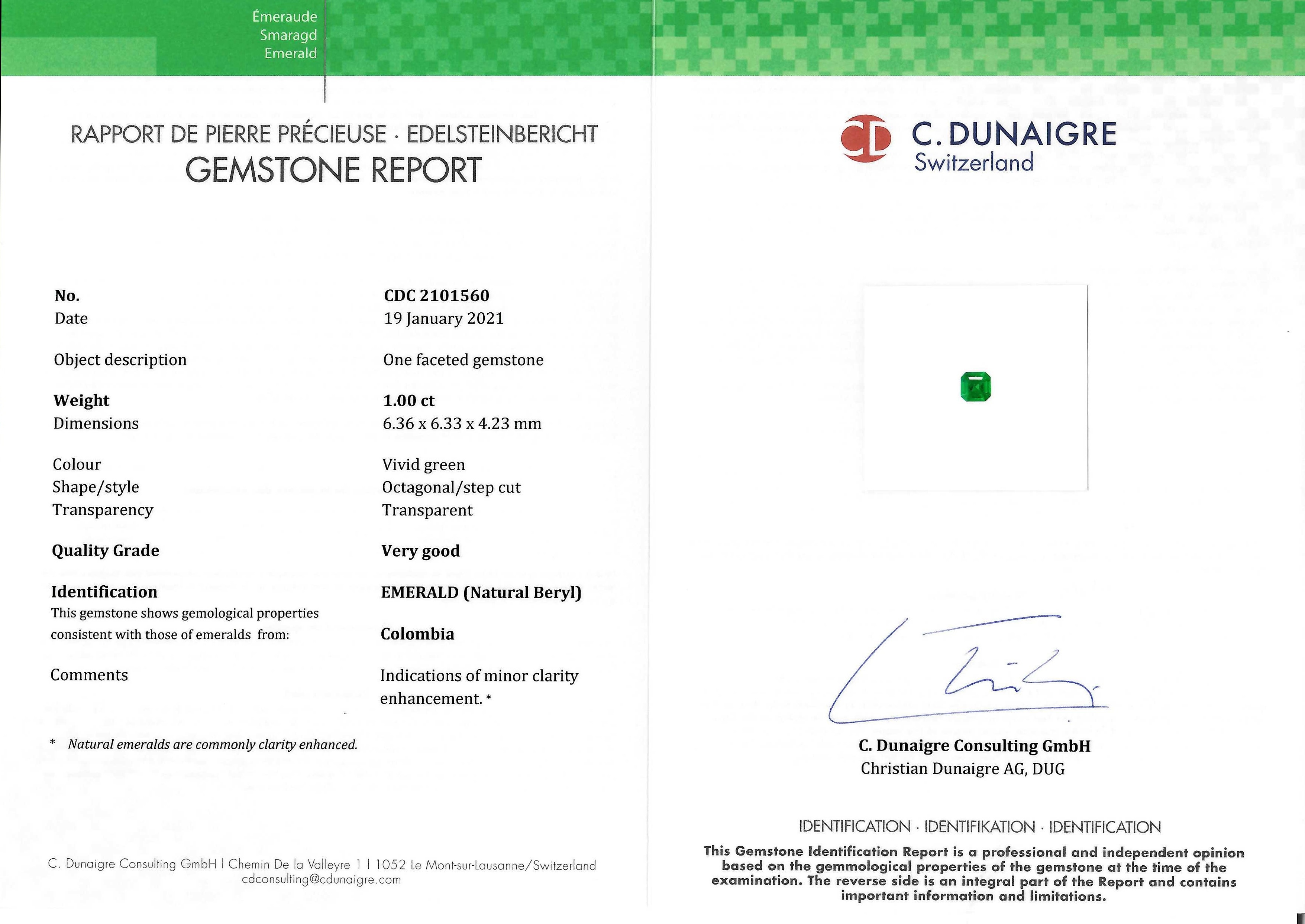 1.00 Ct. Emerald from Colombia