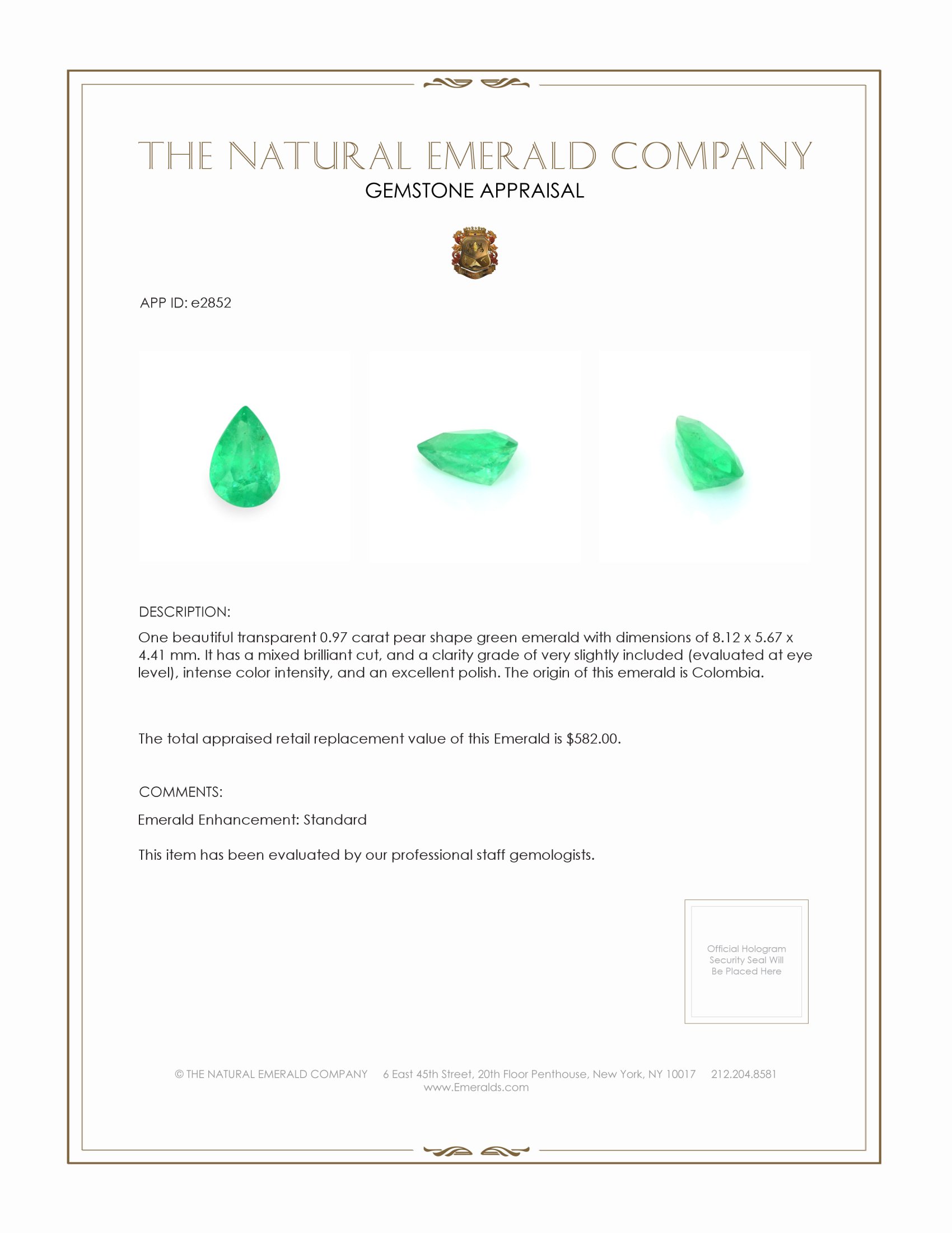 0.97 Ct. Emerald from Colombia