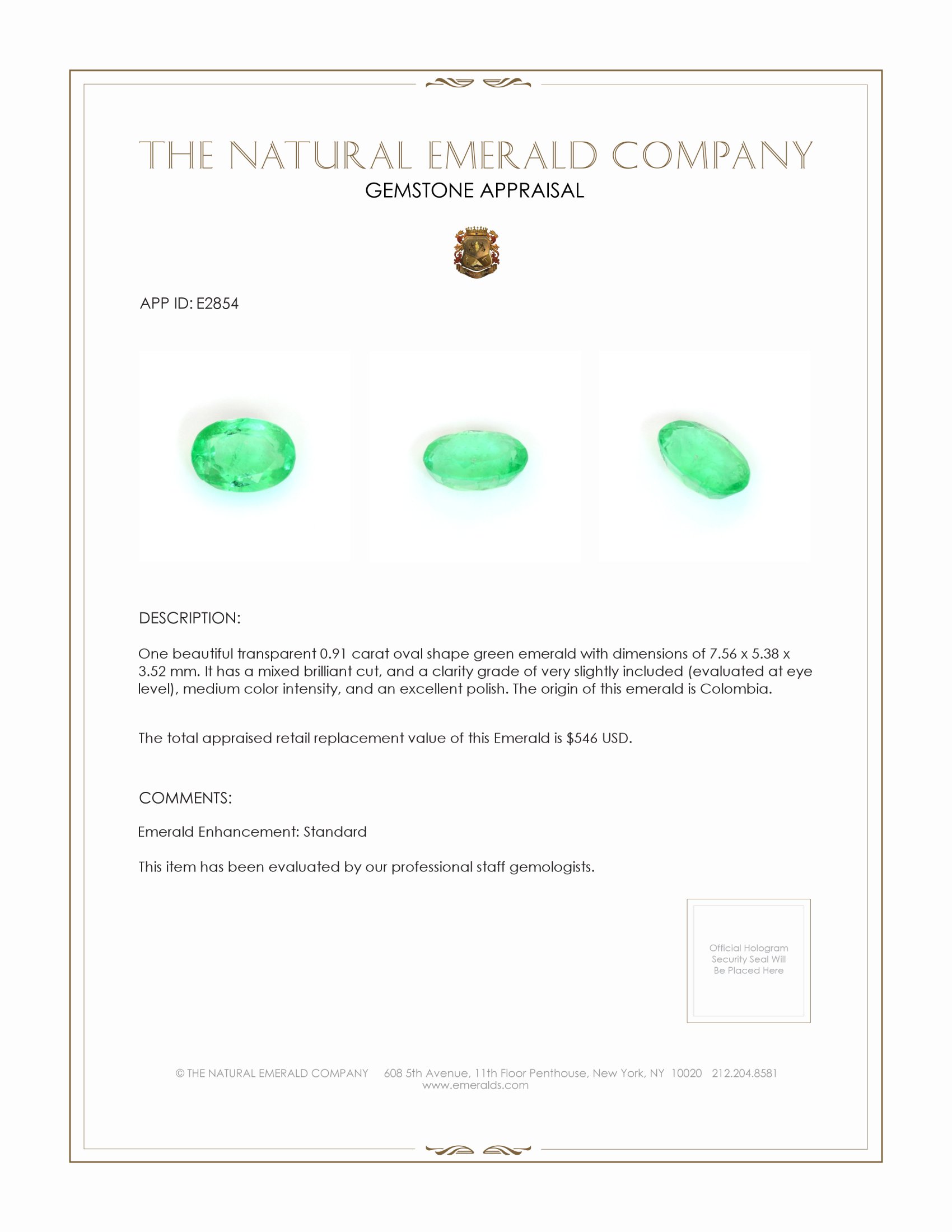 0.91 Ct. Emerald from Colombia