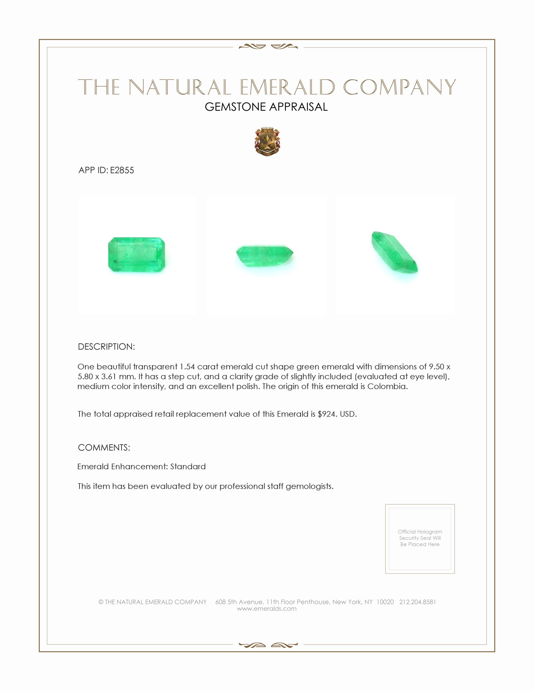 1.54 Ct. Emerald from Colombia