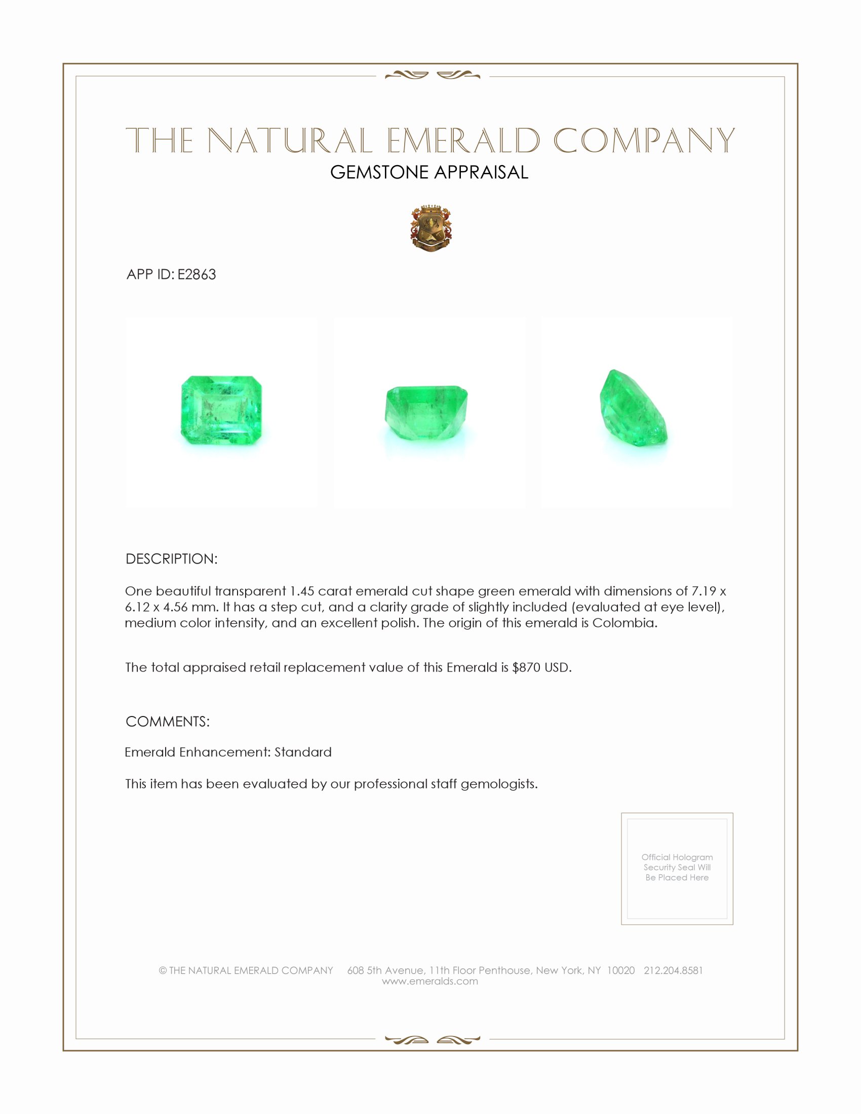 1.45 Ct. Emerald from Colombia