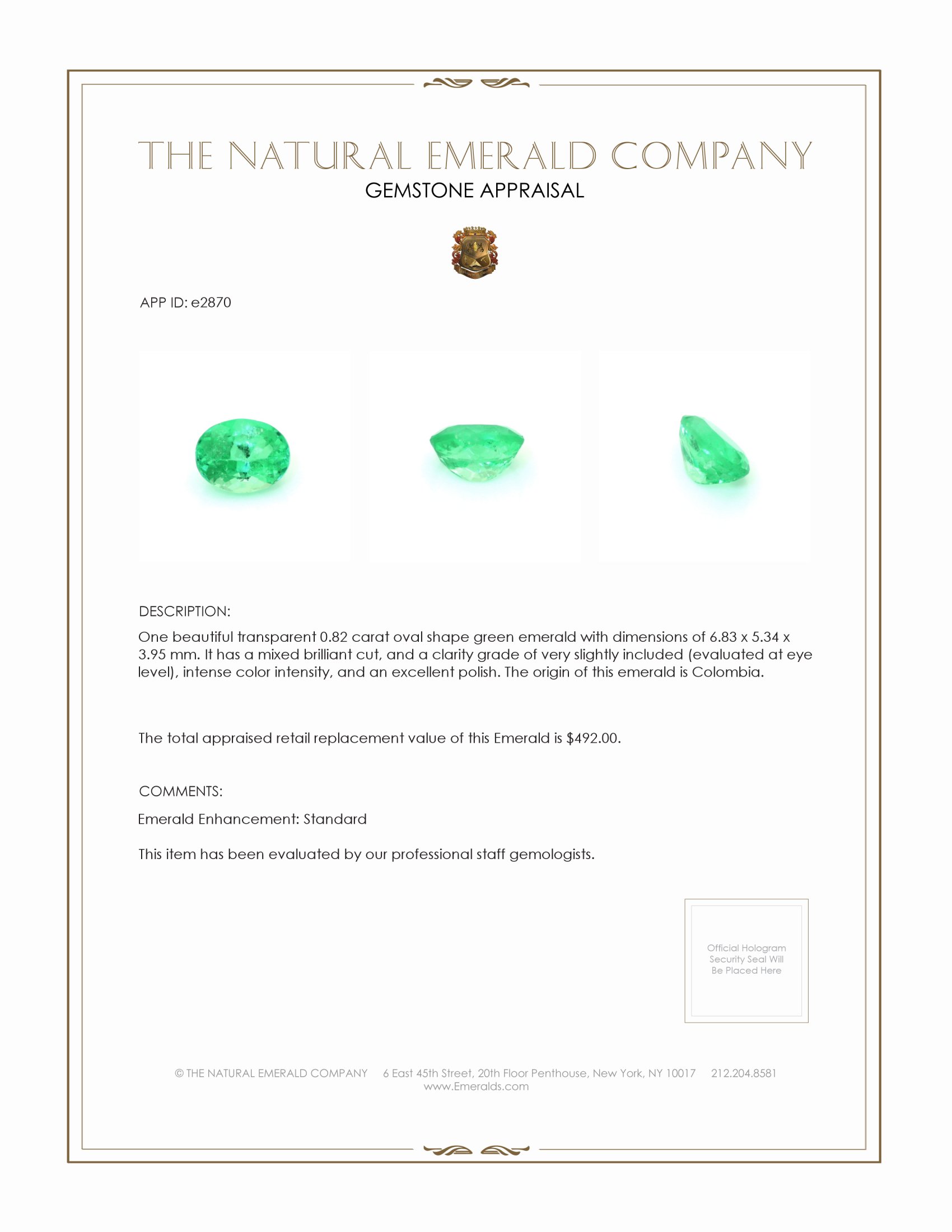 0.82 Ct. Emerald from Colombia