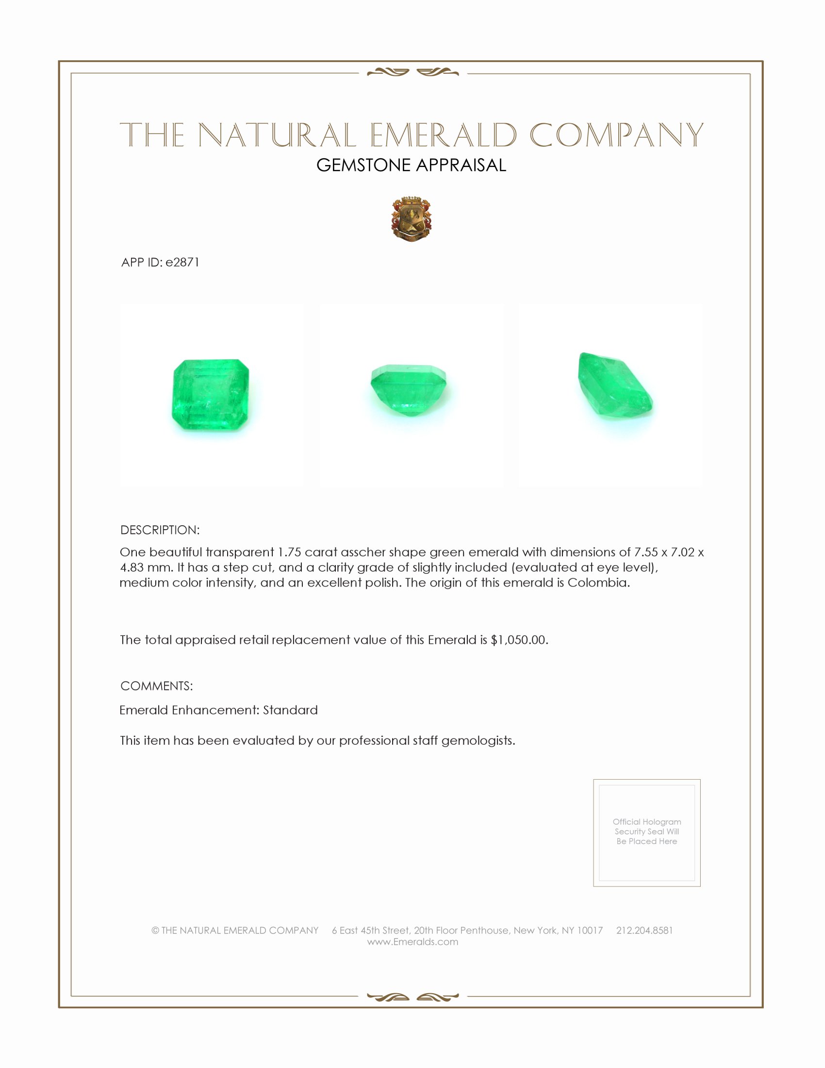 1.75 Ct. Emerald from Colombia