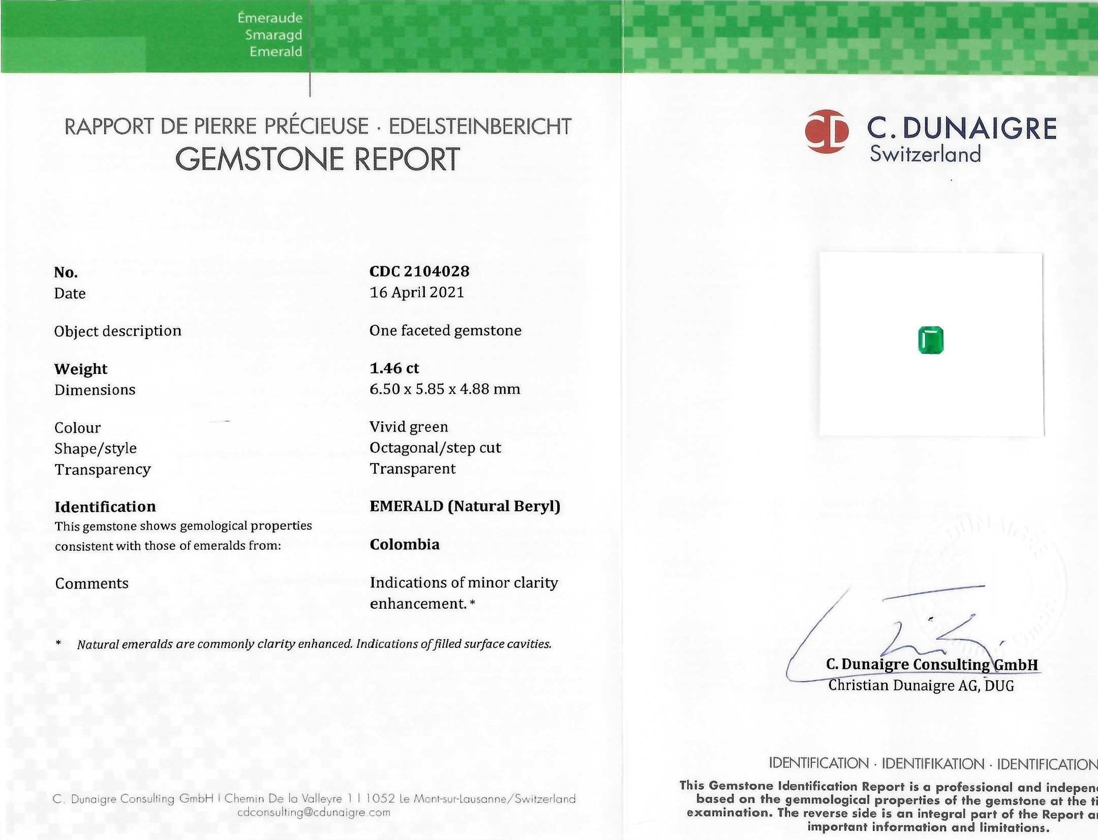 1.46 Ct. Emerald from Colombia