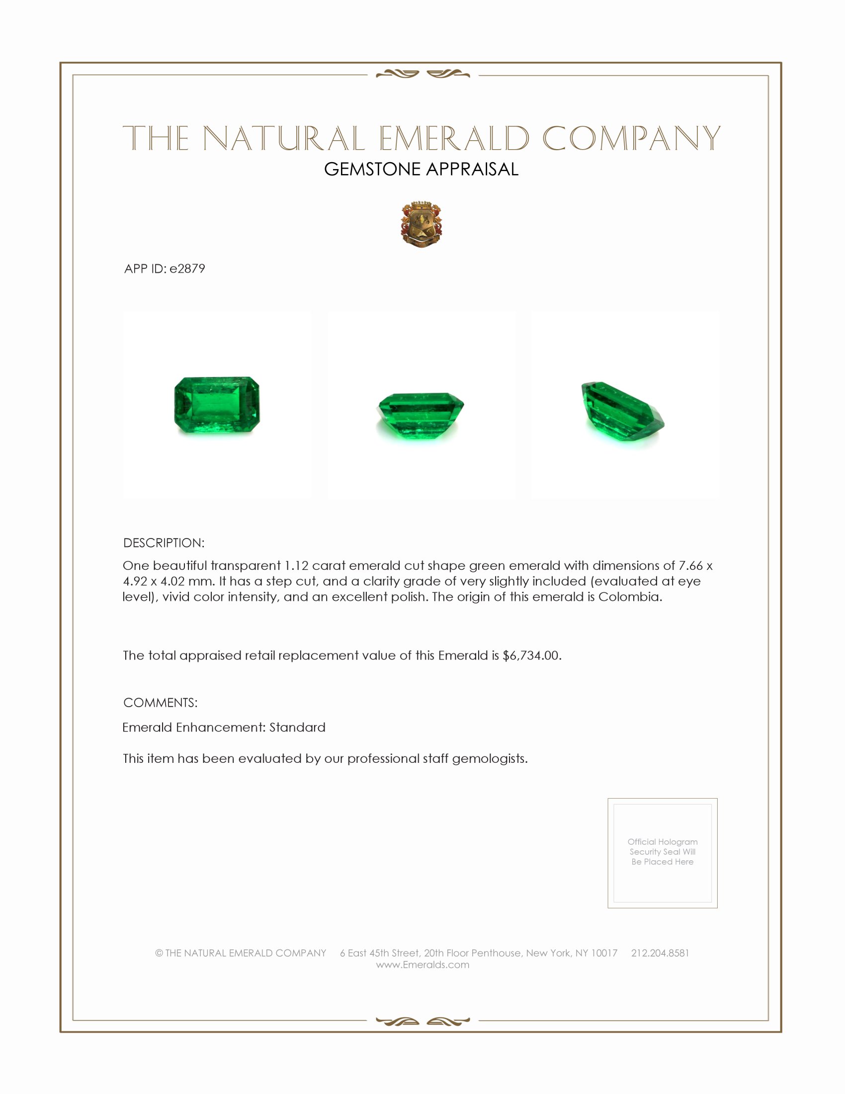 1.12 Ct. Emerald from Colombia