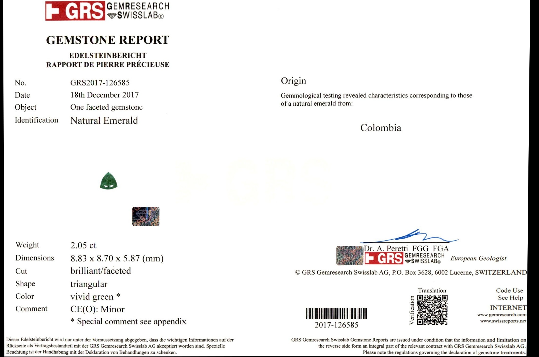 2.05 Ct. Emerald from Colombia