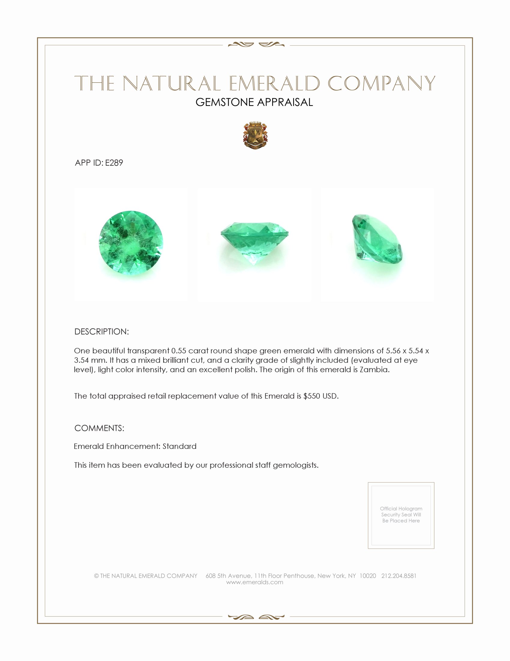 0.55 Ct. Emerald from Zambia