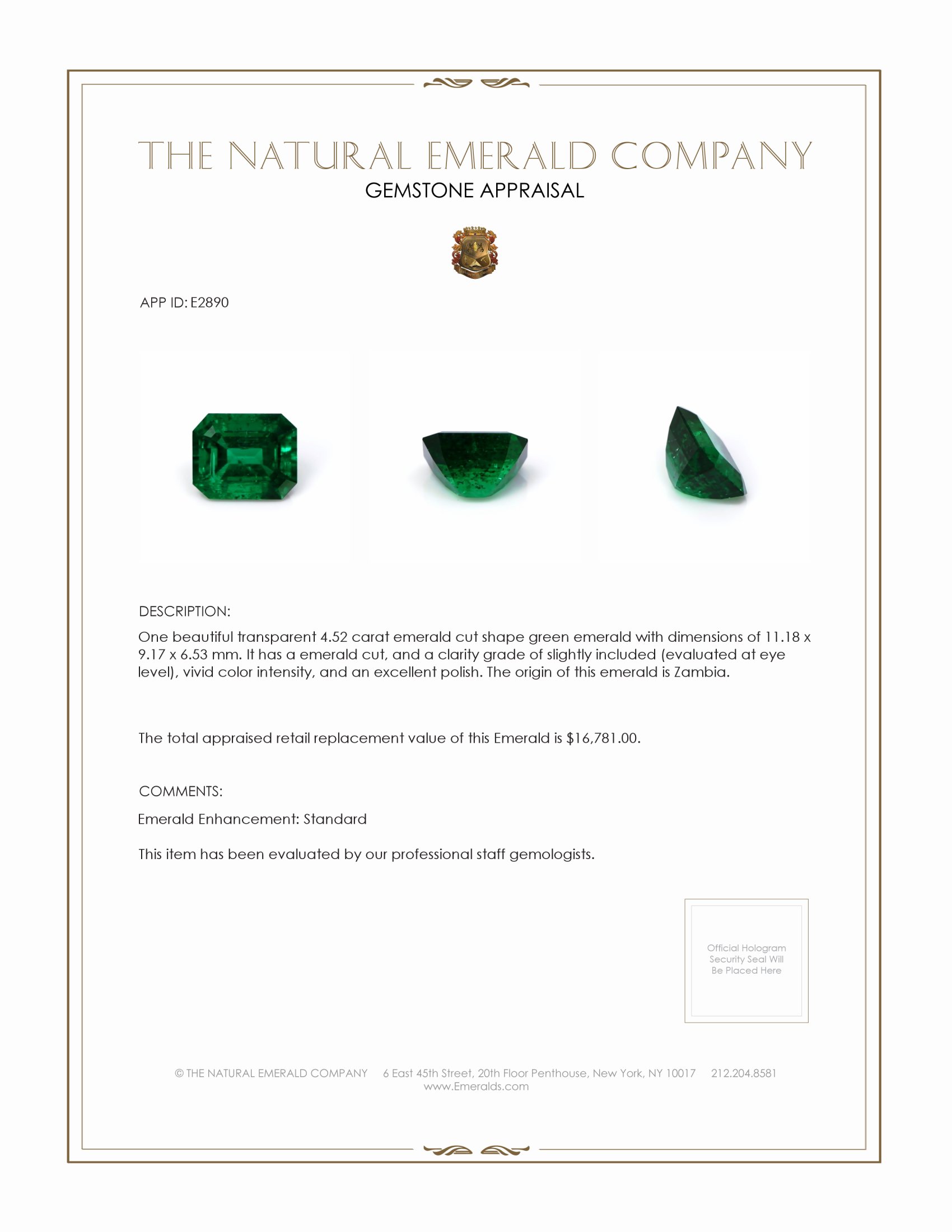 4.52 Ct. Emerald from Zambia