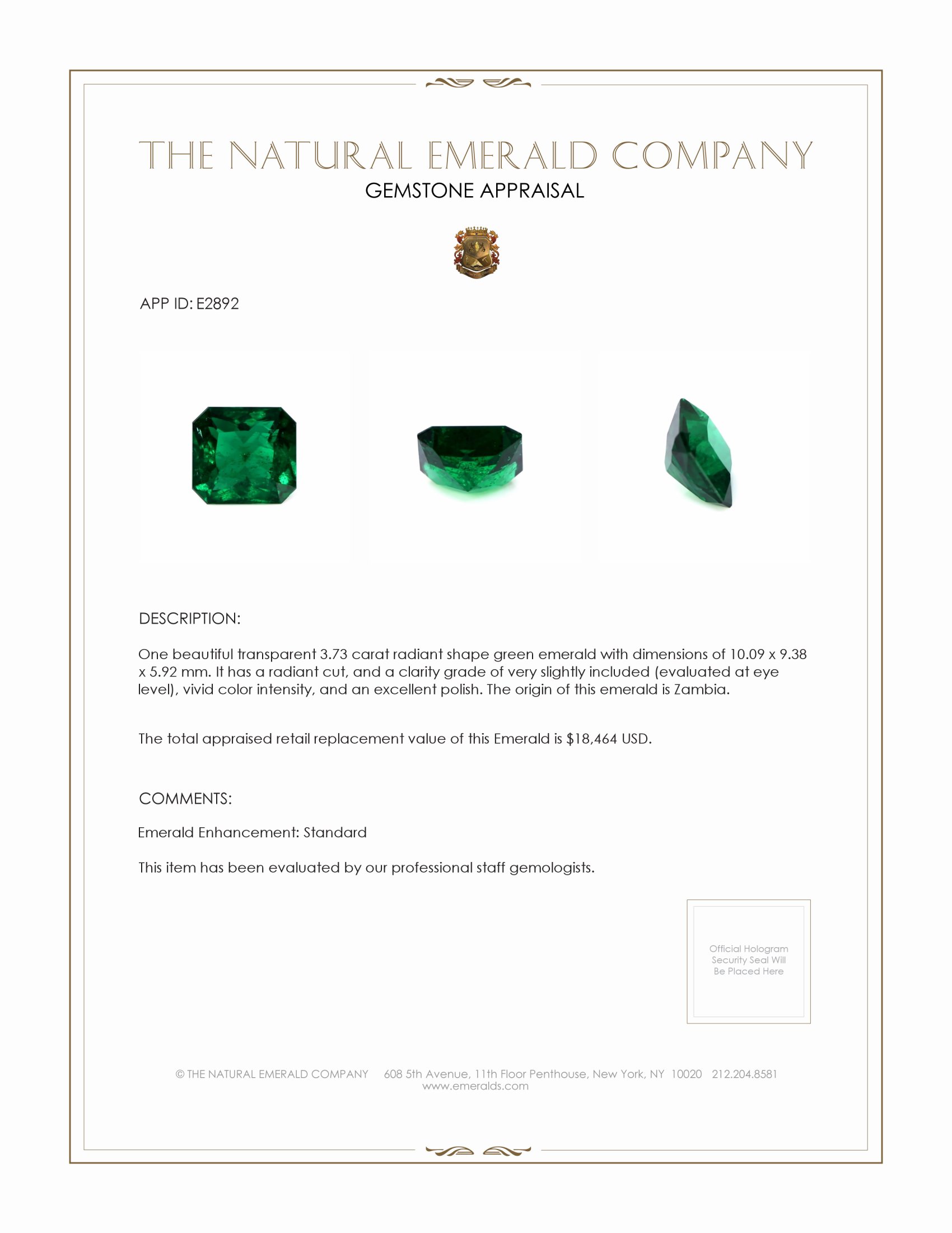 3.73 Ct. Emerald from Zambia