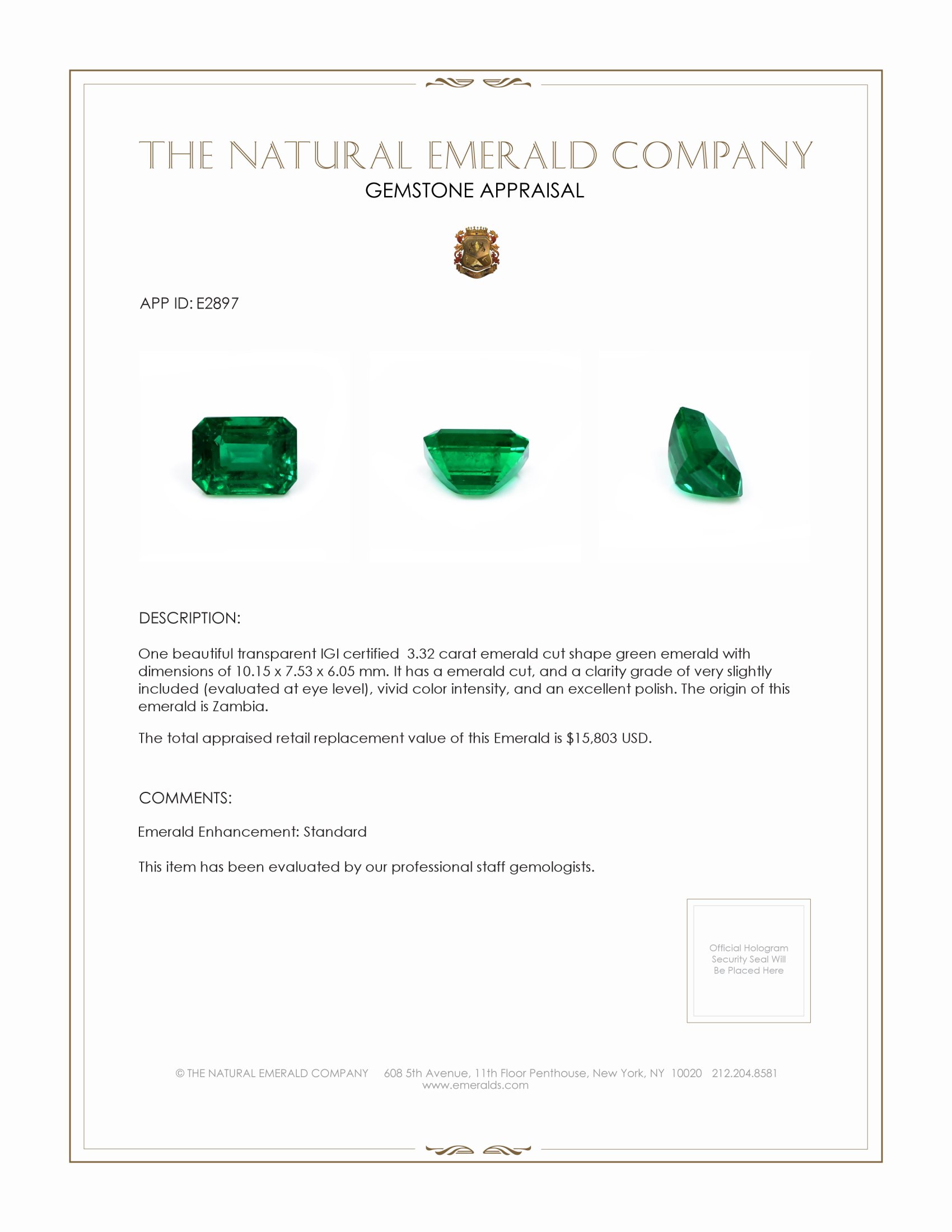 3.32 Ct. Emerald from Zambia