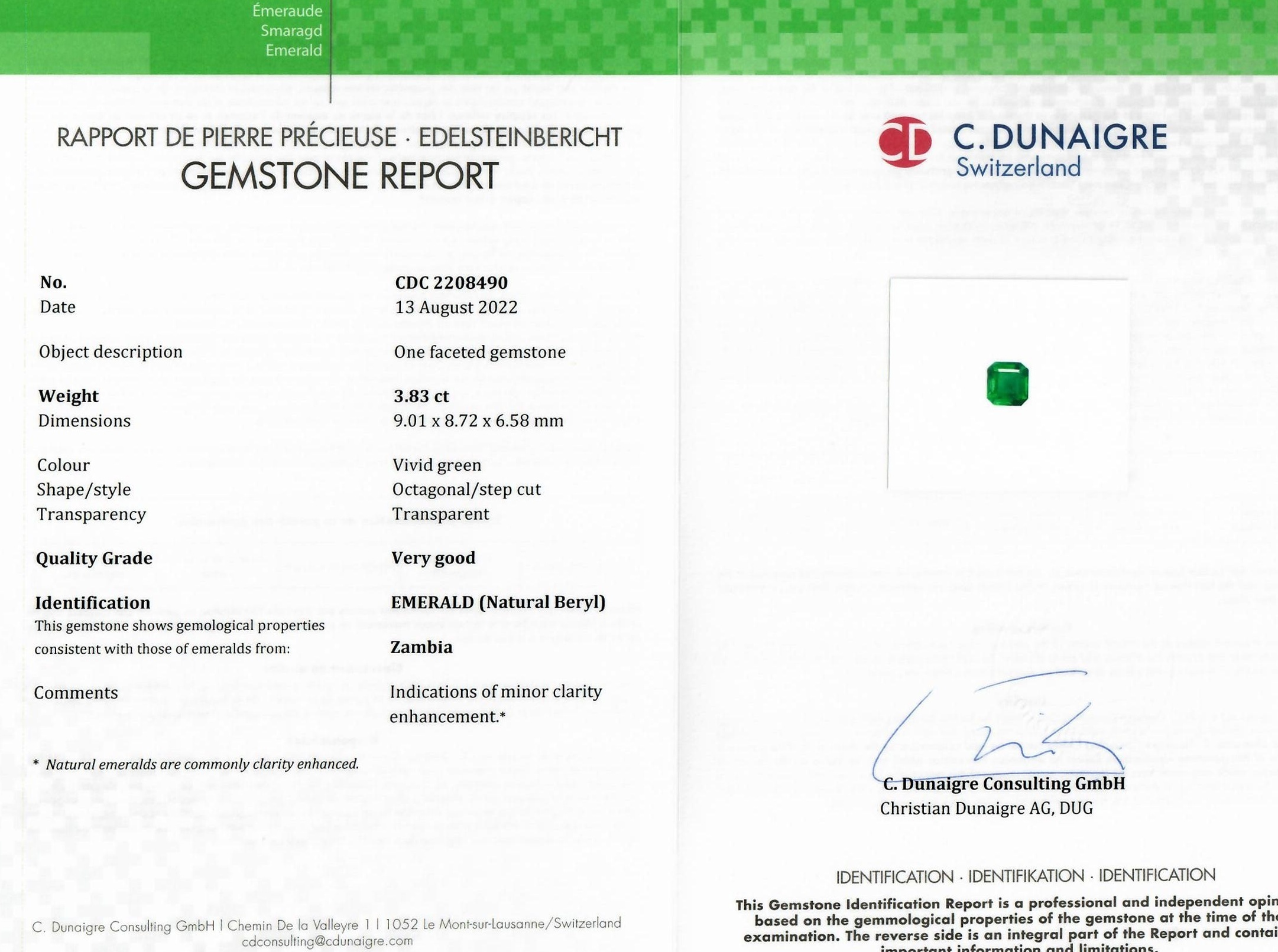3.83 Ct. Emerald from Zambia