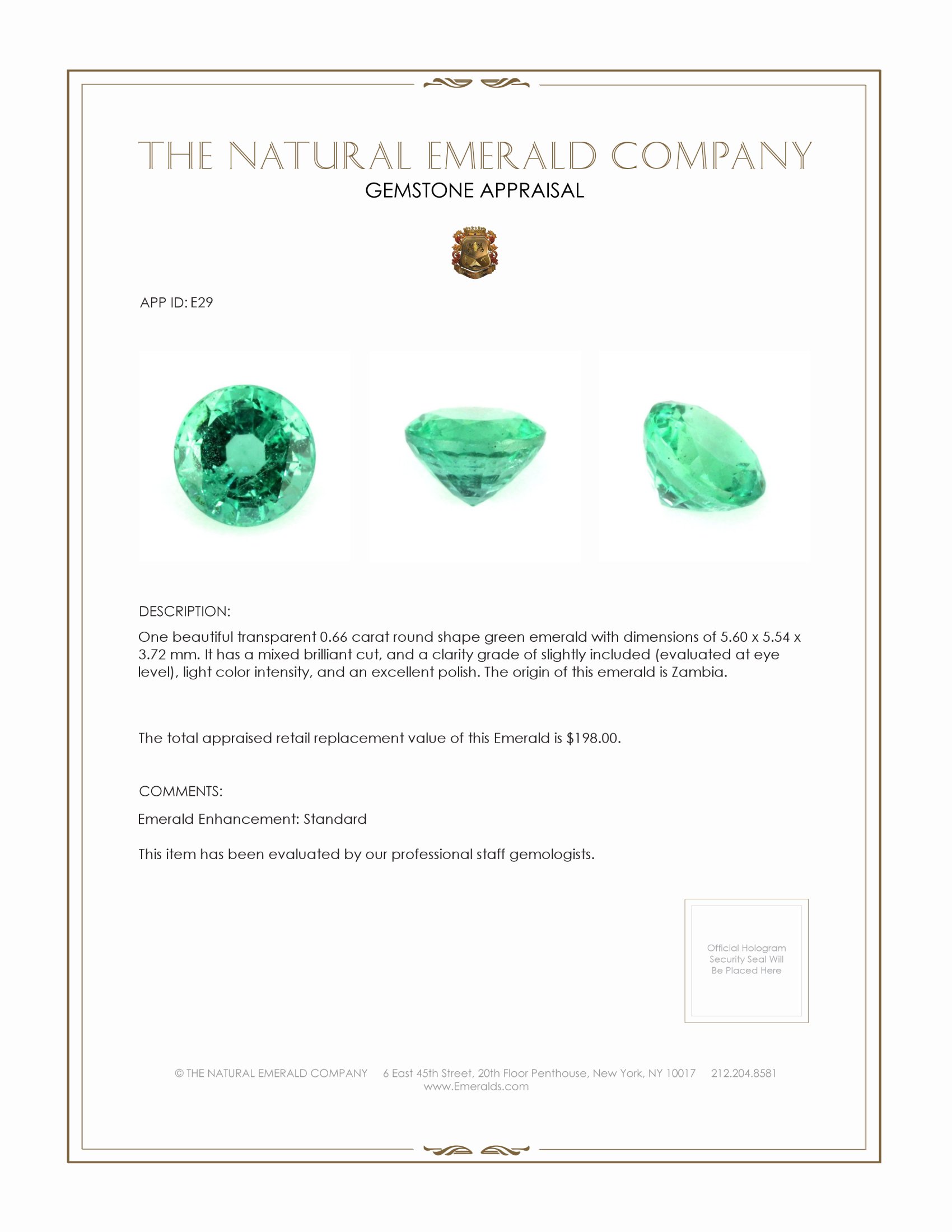 0.66 Ct. Emerald from Zambia