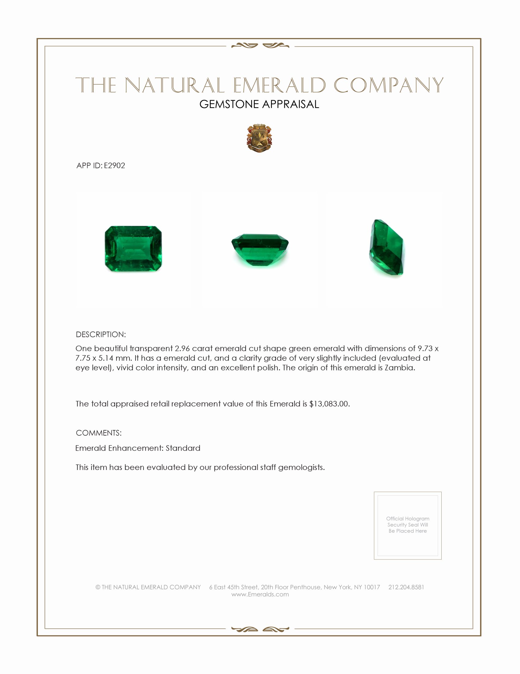 2.96 Ct. Emerald from Zambia