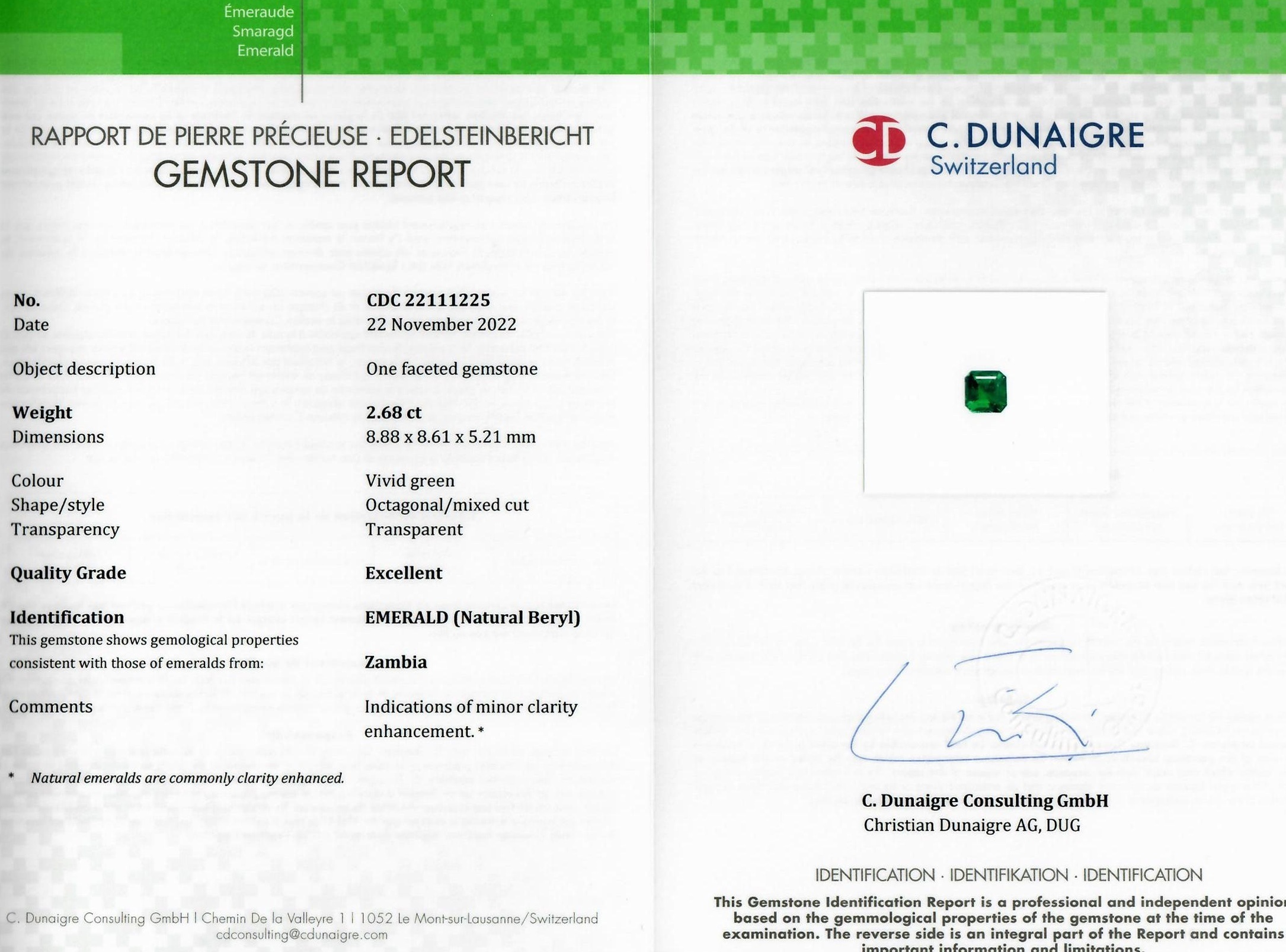 2.68 Ct. Emerald from Zambia