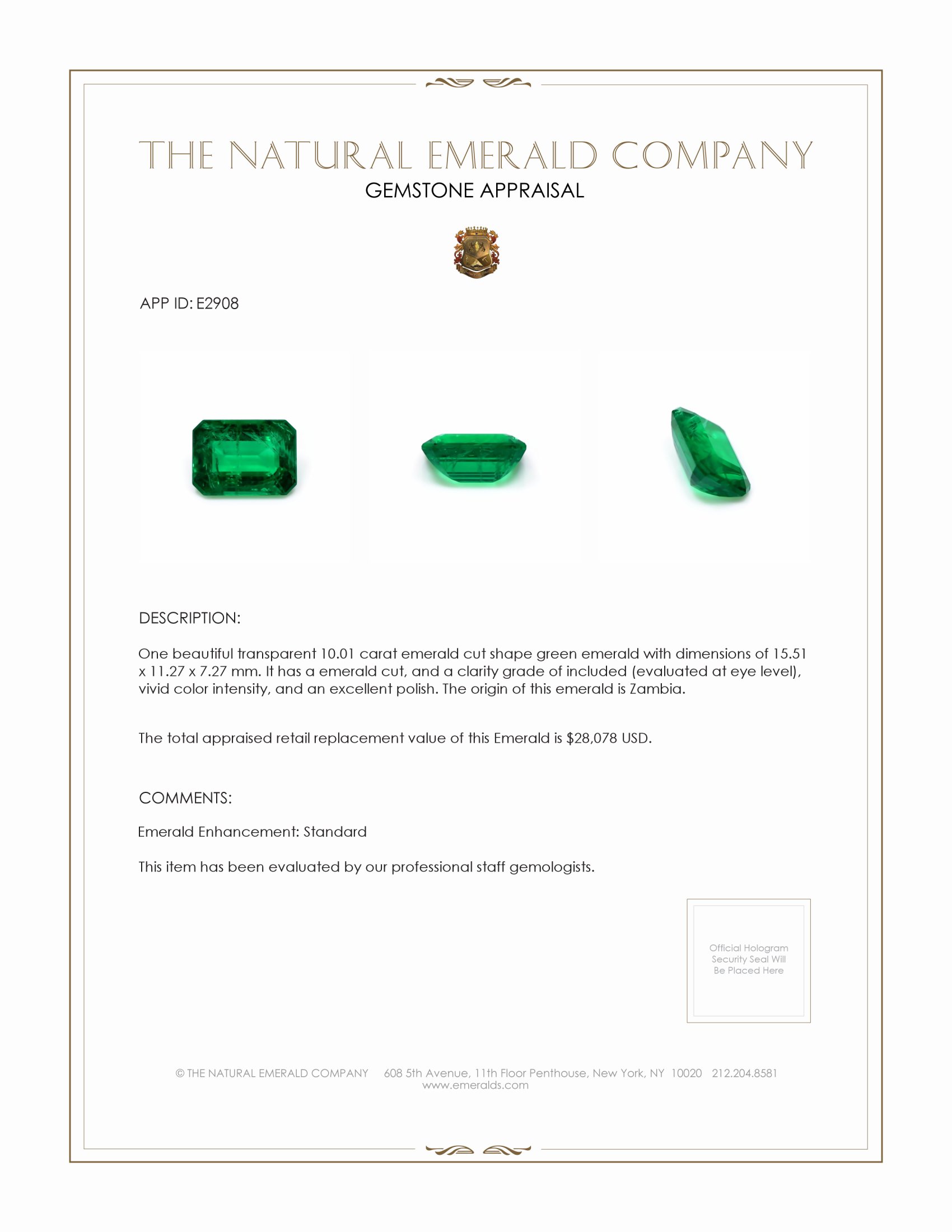 10.01 Ct. Emerald from Zambia