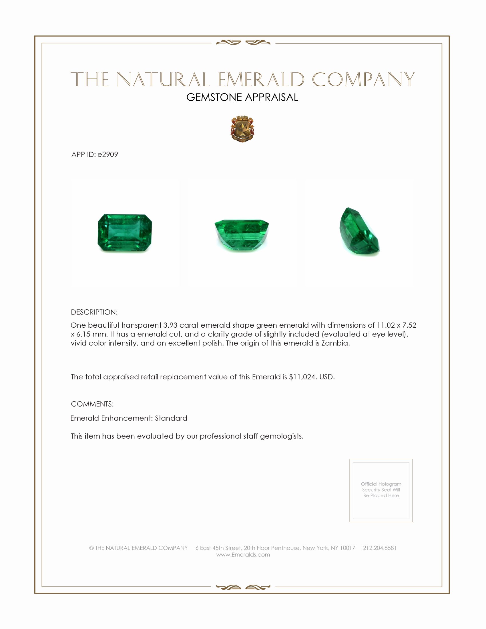 3.93 Ct. Emerald from Zambia