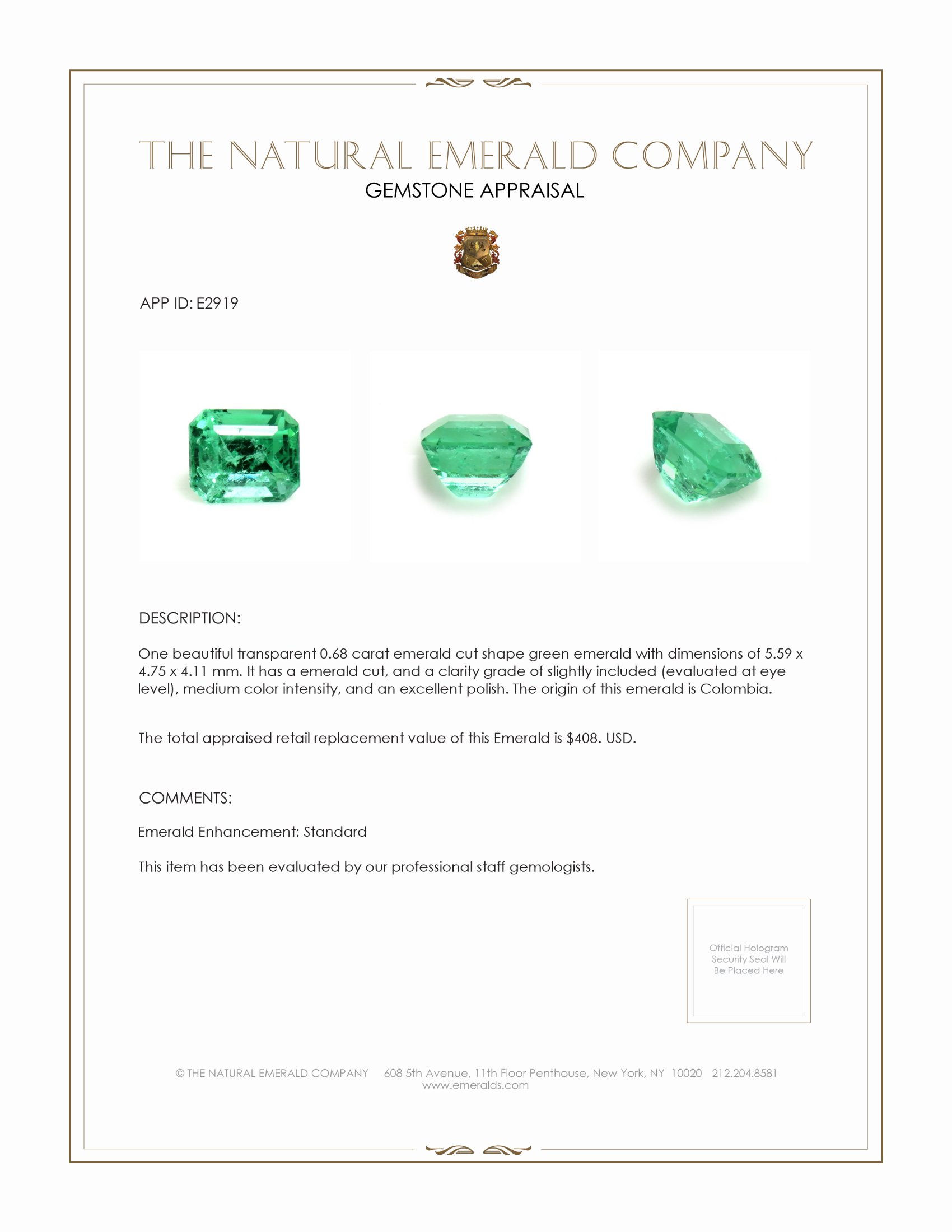 0.68 Ct. Emerald from Colombia