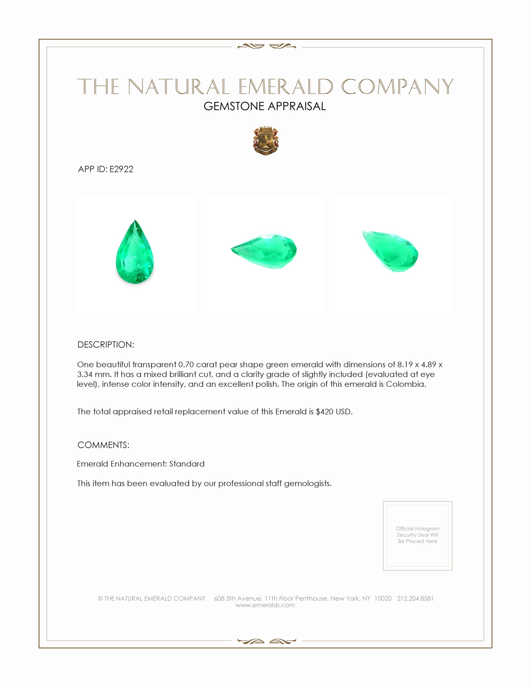 0.70 Ct. Emerald from Colombia