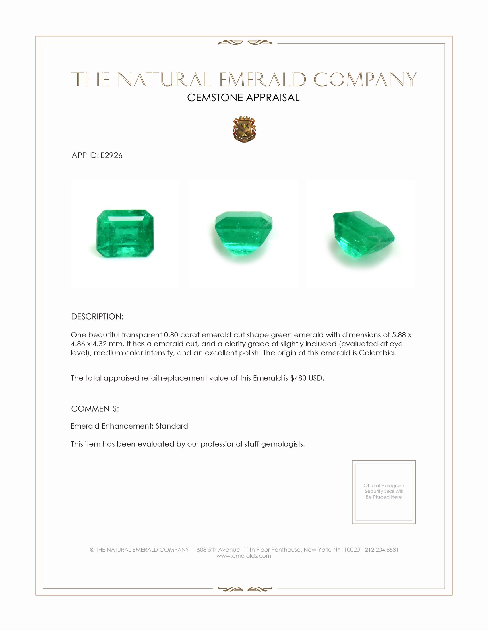 0.80 Ct. Emerald from Colombia