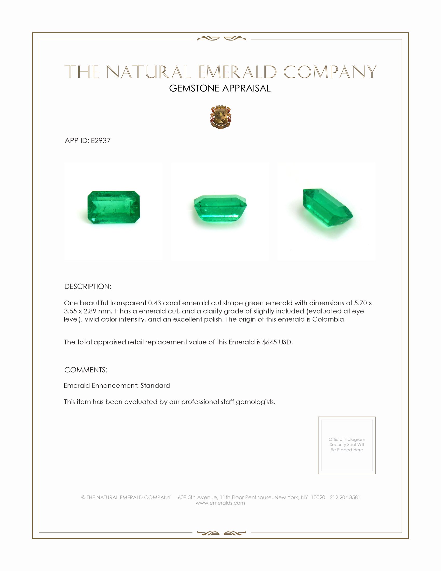 0.43 Ct. Emerald from Colombia