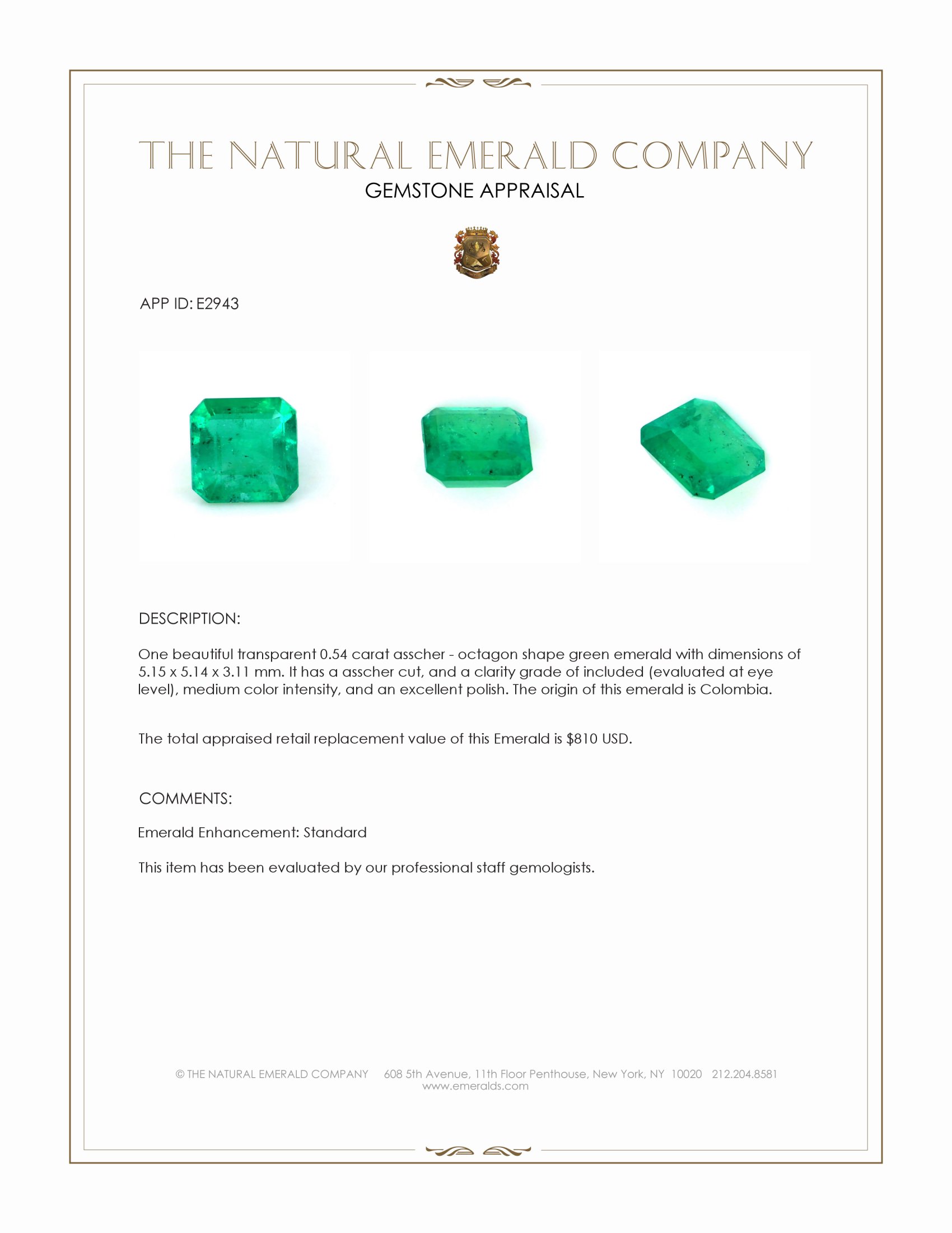 0.54 Ct. Emerald from Colombia