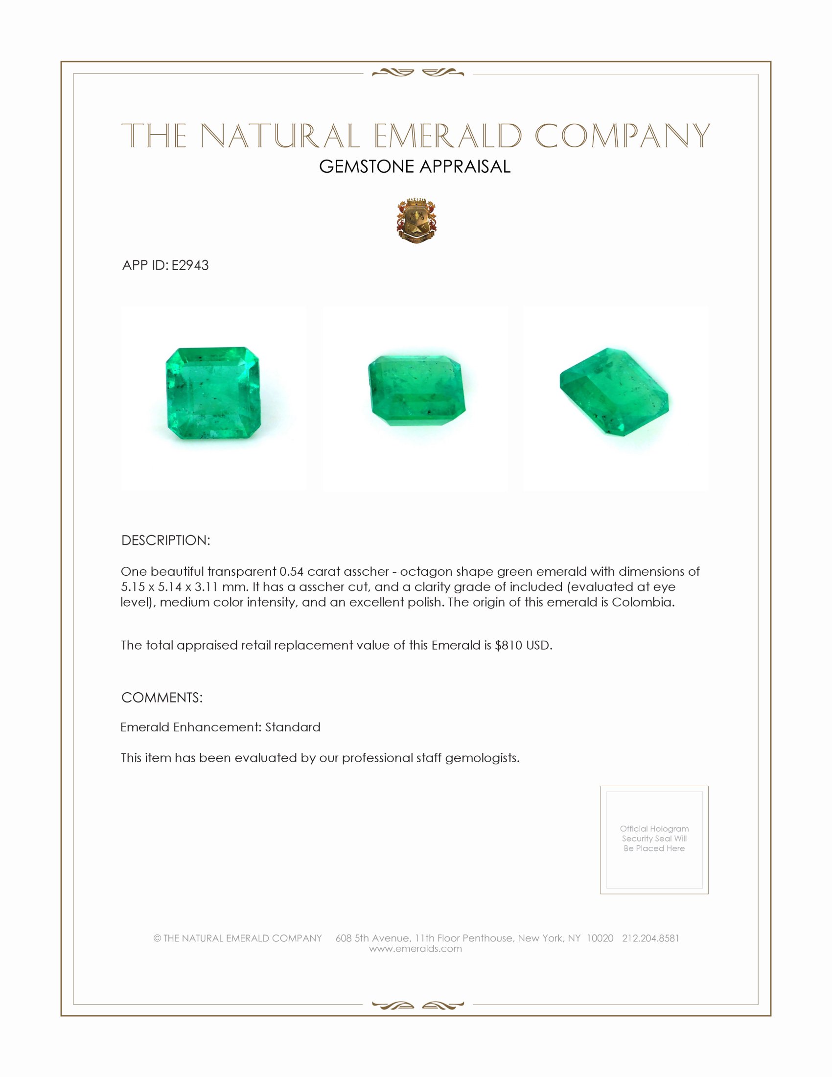0.54 Ct. Emerald from Colombia
