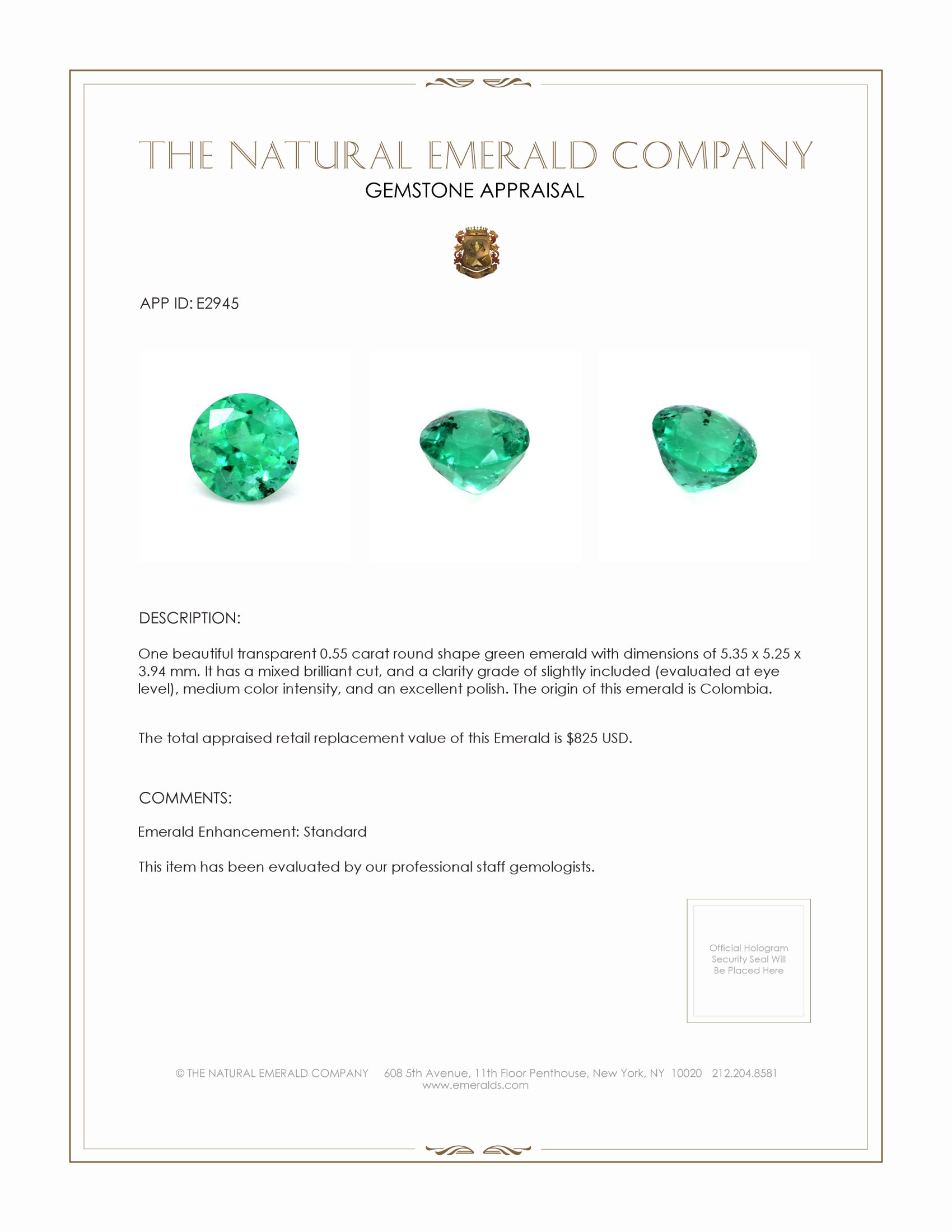 0.55 Ct. Emerald from Colombia