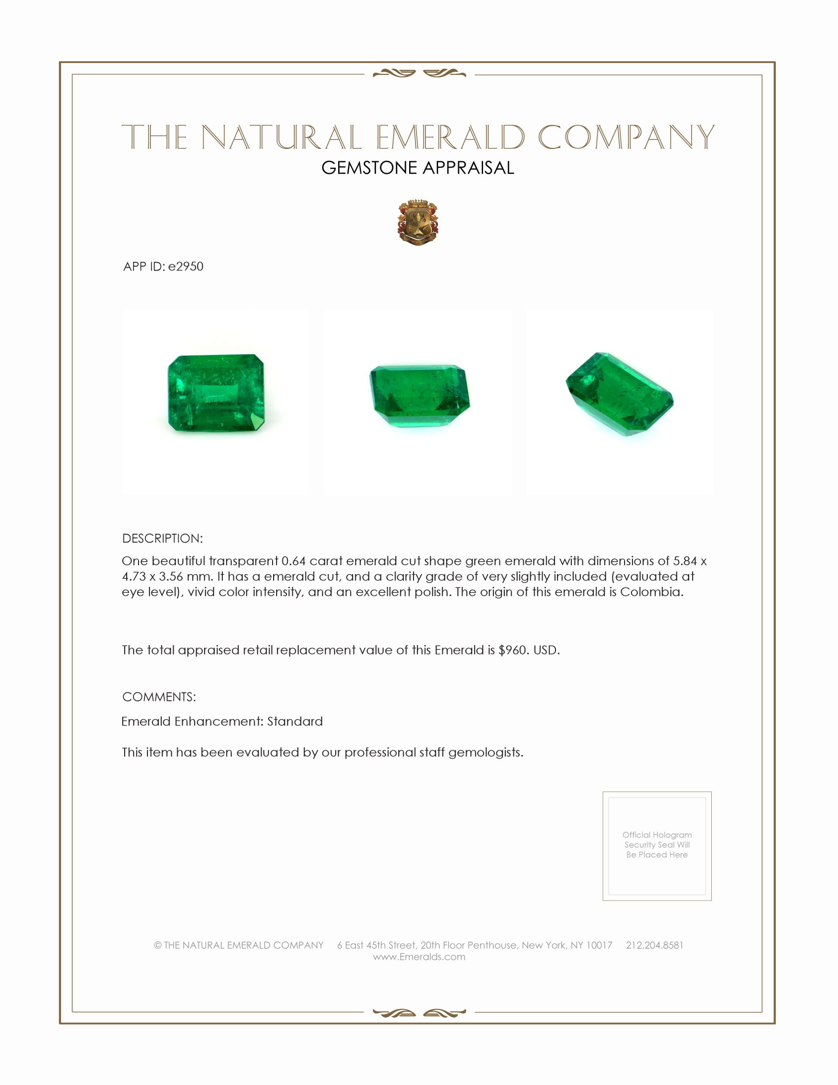 0.64 Ct. Emerald from Colombia