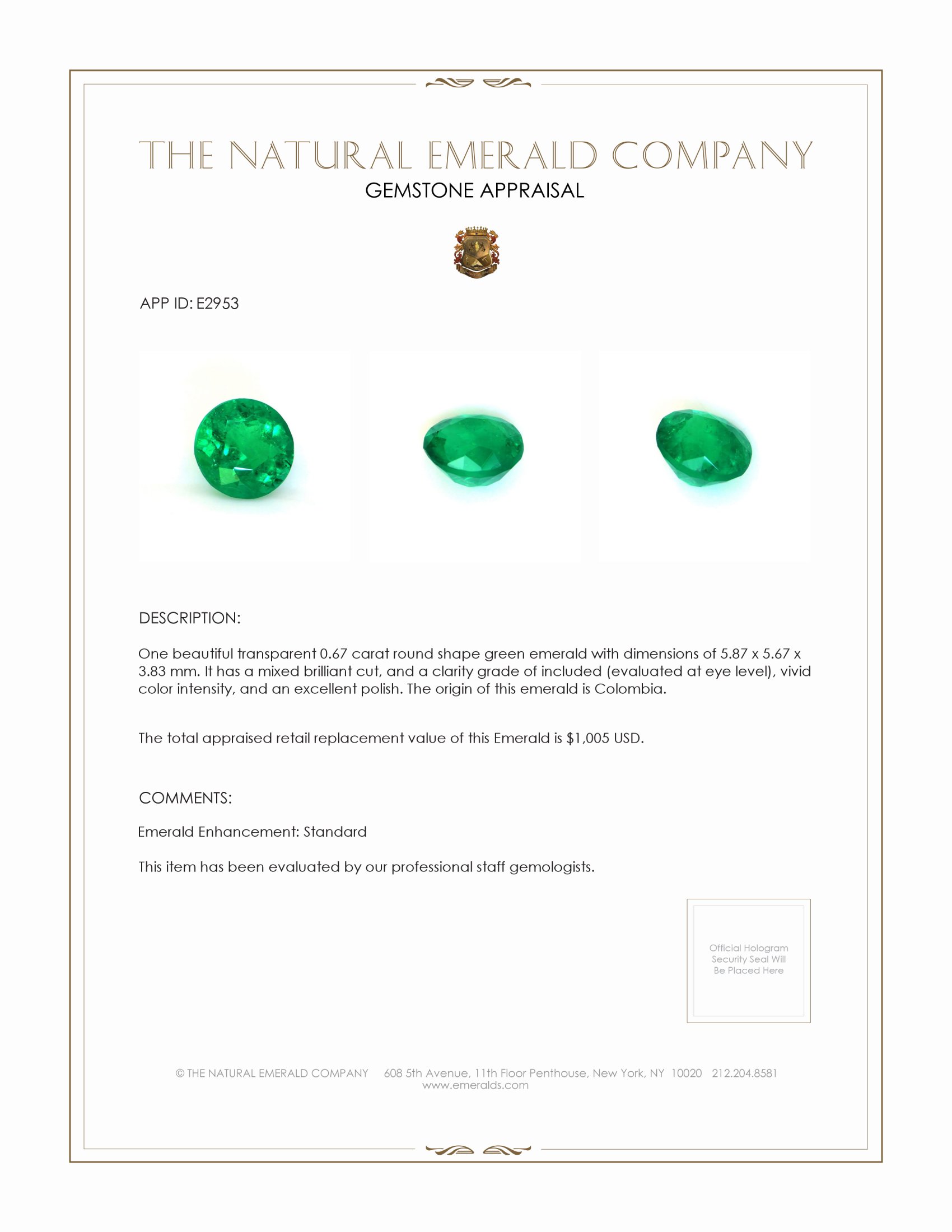 0.67 Ct. Emerald from Colombia