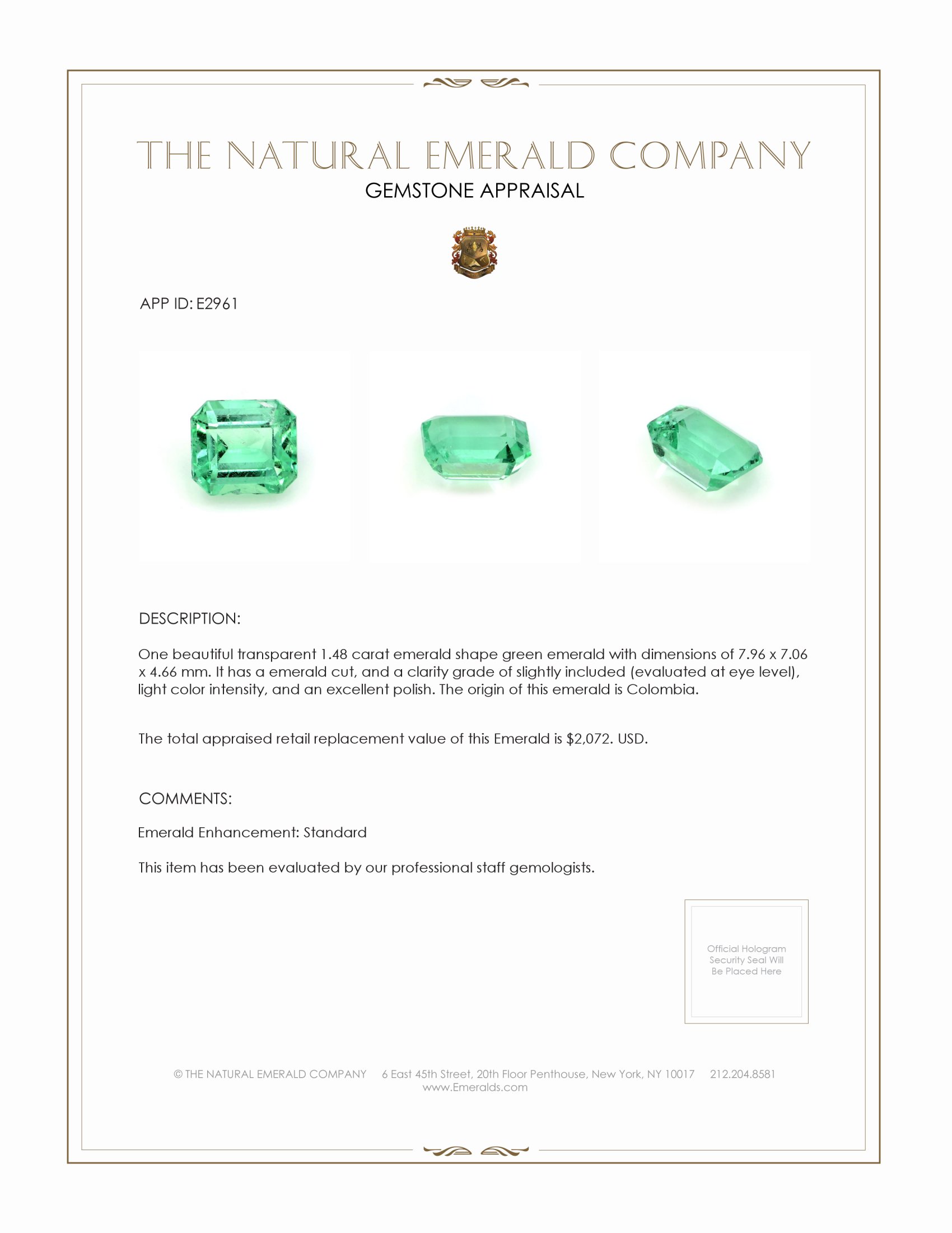 1.48 Ct. Emerald from Colombia